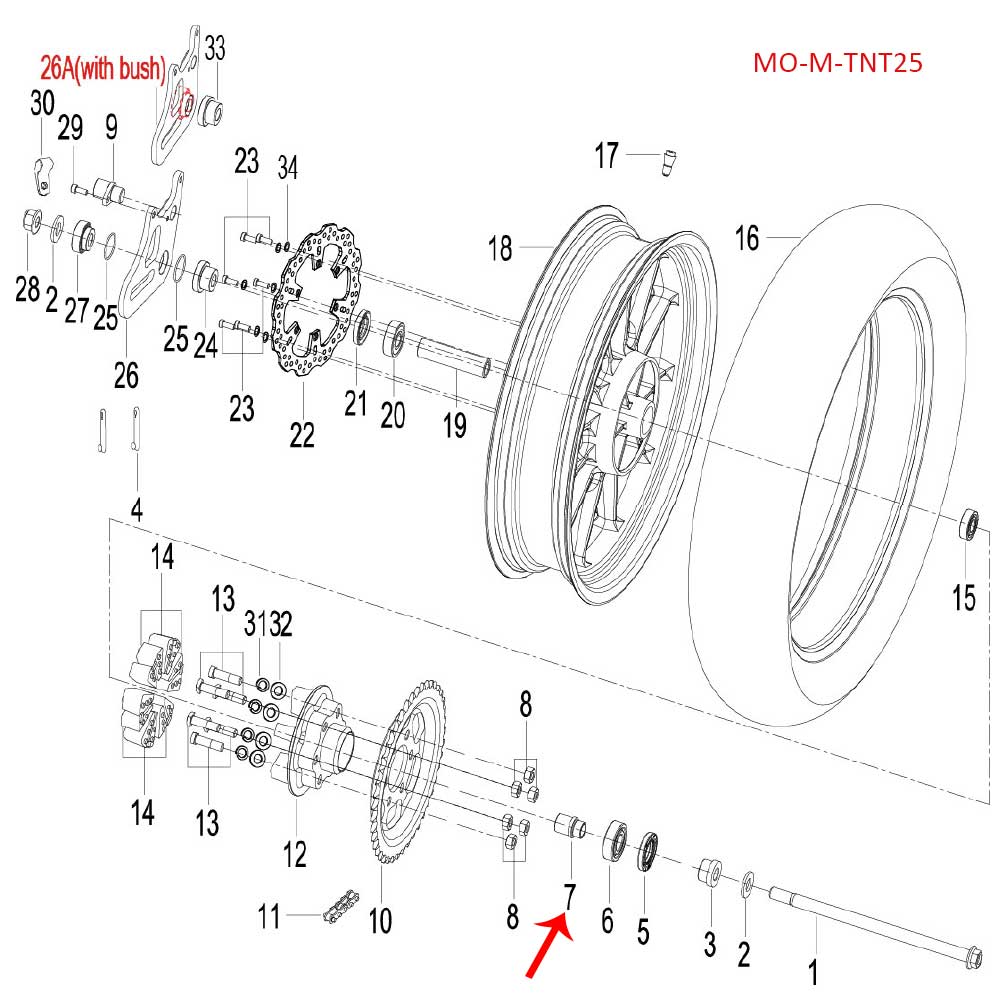 Funda Del Eje De Rueda Trasera (TNT135 / RKG150 / TNT150 / TNT25 / LEONCINO250 / TRK251) - Image 2