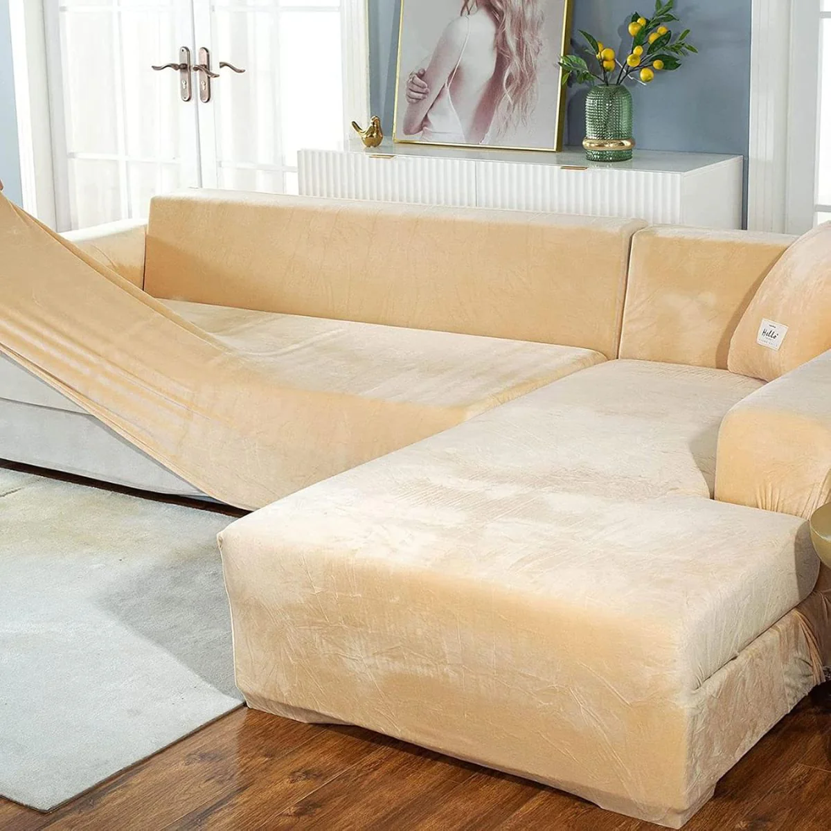 Fundas Elásticas Para Sofás. Cubiertas Protectoras Para Sillones De Terciopelo Suave. Color Beige. - Image 9
