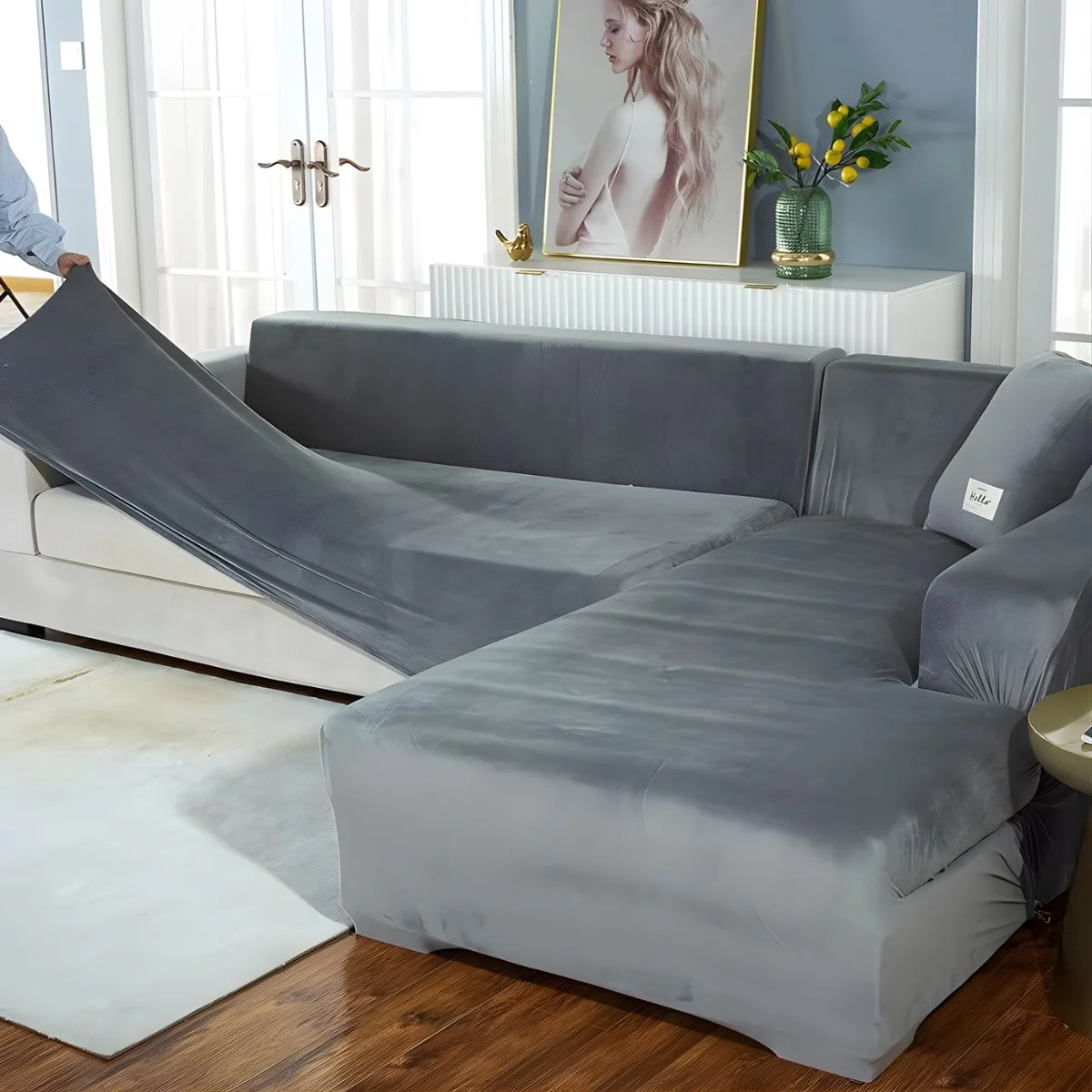Fundas Elásticas Para Sofás. Cubiertas Protectoras Para Sillones De Terciopelo Suave. Color Gris Claro. - Image 8