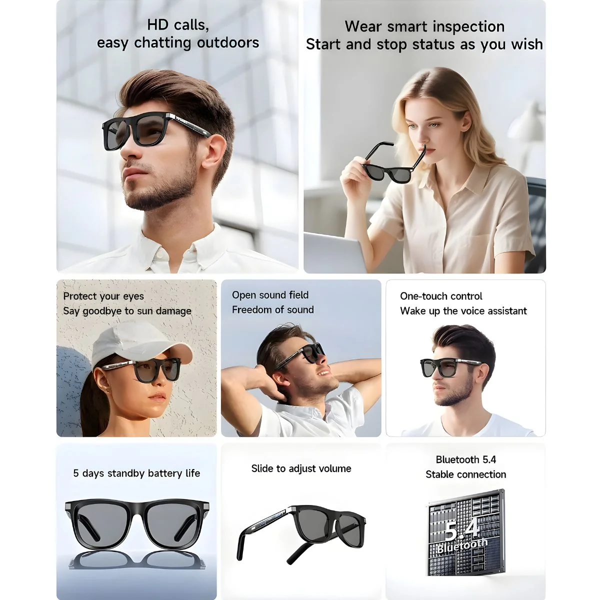 Gafas Inteligentes Con Audio Bluetooth 5.4. Lentes De Sol Con Altavoces Integrados Y Asistente IA. Smart Glasses Con Traducción En Tiempo Real Y Control Táctil. - Image 2