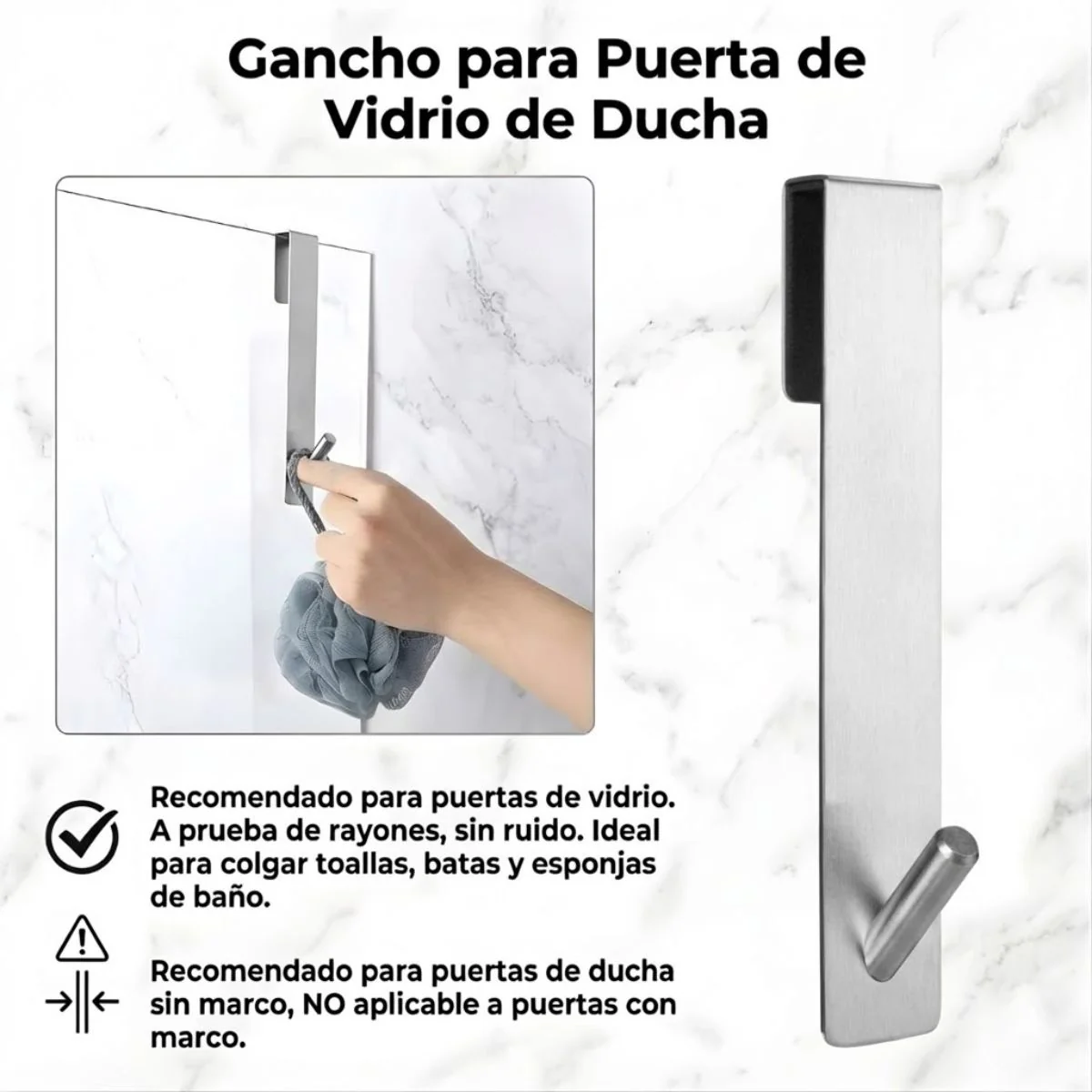 Gancho Colgante Para Puertas De Vidrio De Baño 17.5X 2.5 Cm Color Silver. Acabado Para Vidrio Sin Marco De Hasta 2.5 Cm De Espesor - Image 4