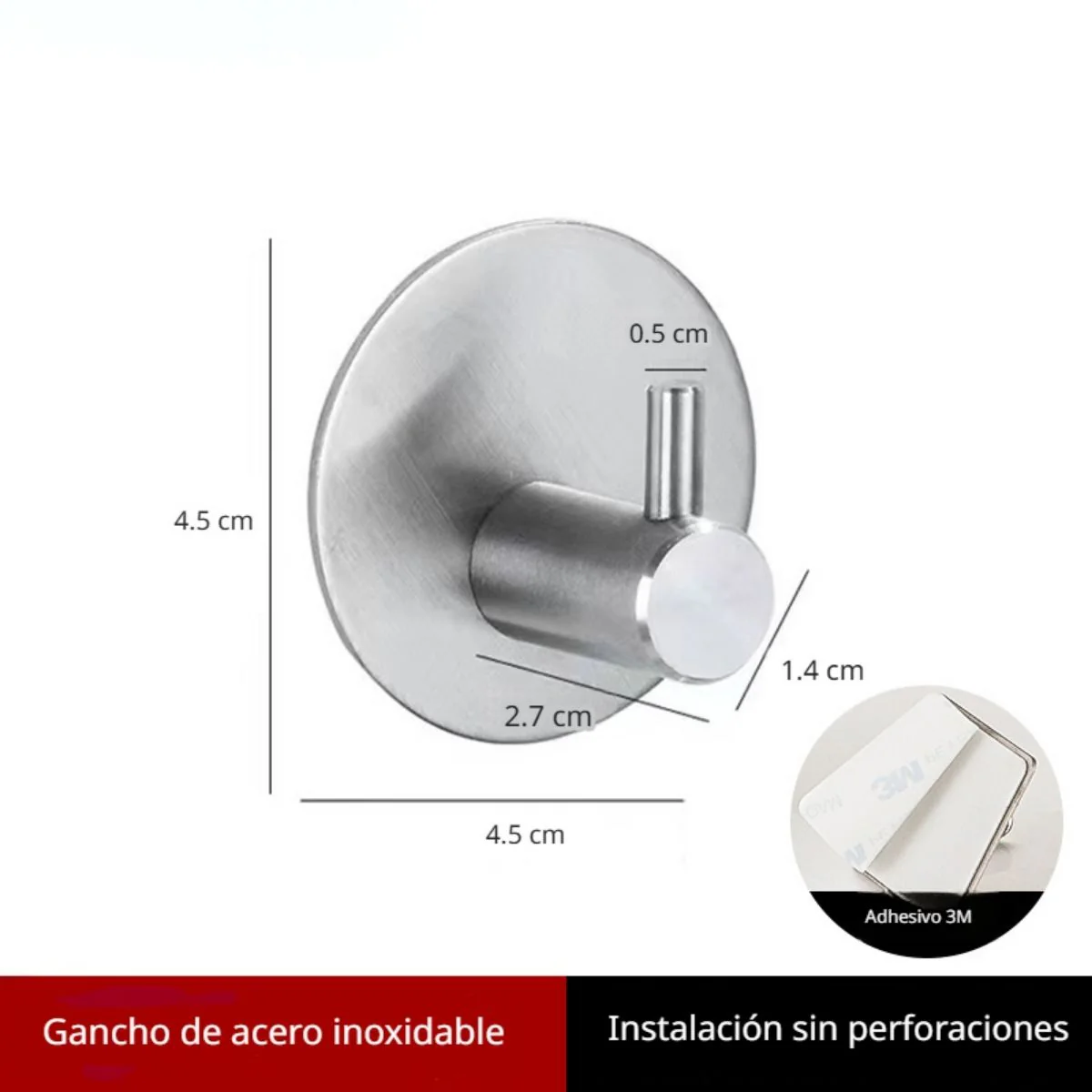 Gancho De Acero Inoxidable 304 Adhesivo 3M Redondo 4.5×4.5Cm Para Baño, Cocina Y Múltiples Espacios. Gancho Para Guindar. - Image 3