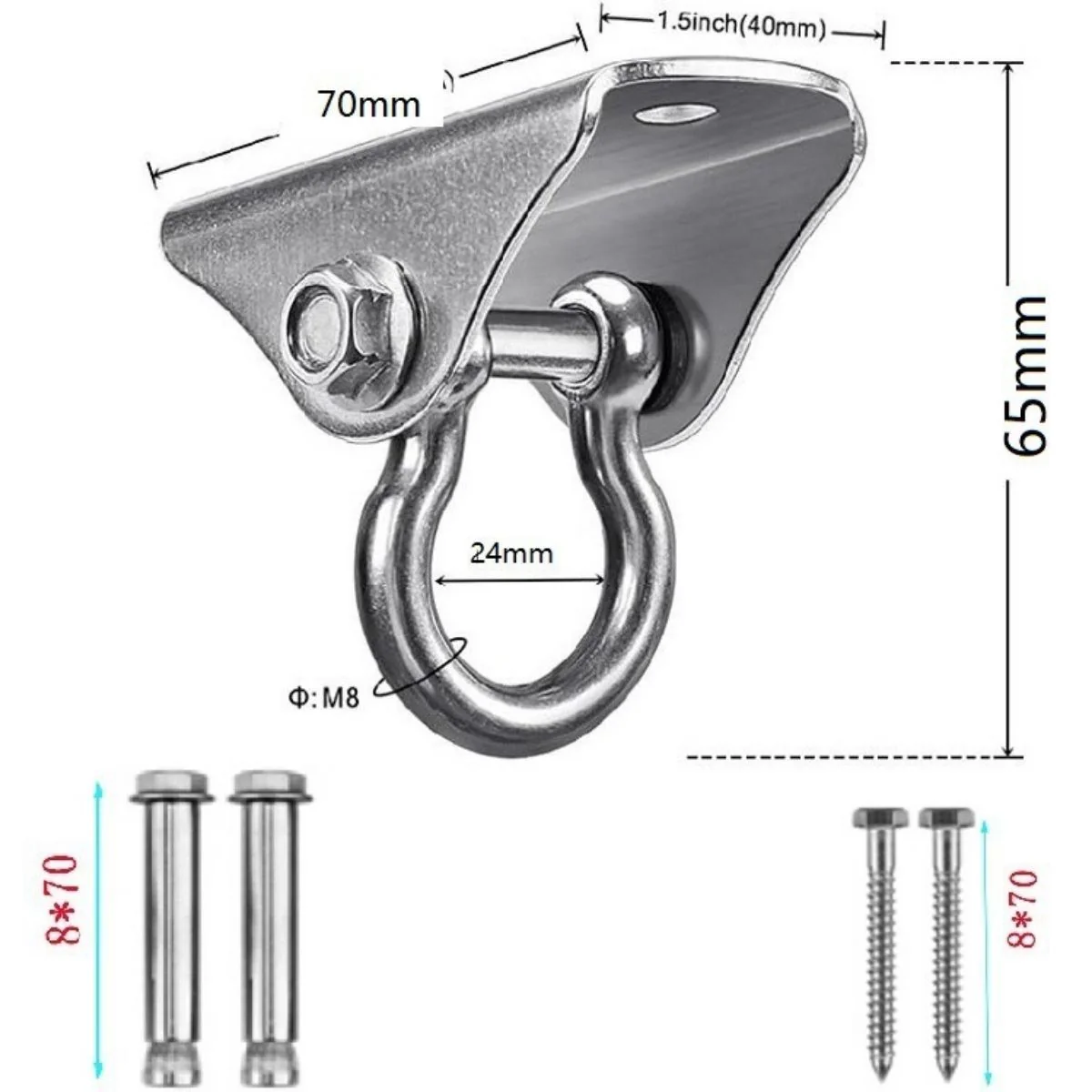 Gancho Para Hamaca, Columpio Y Sacos De Boxeo En Acero Inoxidable (70X40mm) Con Tornillos Para Madera Y Concreto Soporte De Suspensión. Perno Para Sillas Colgantes.(1 Und) - Image 4