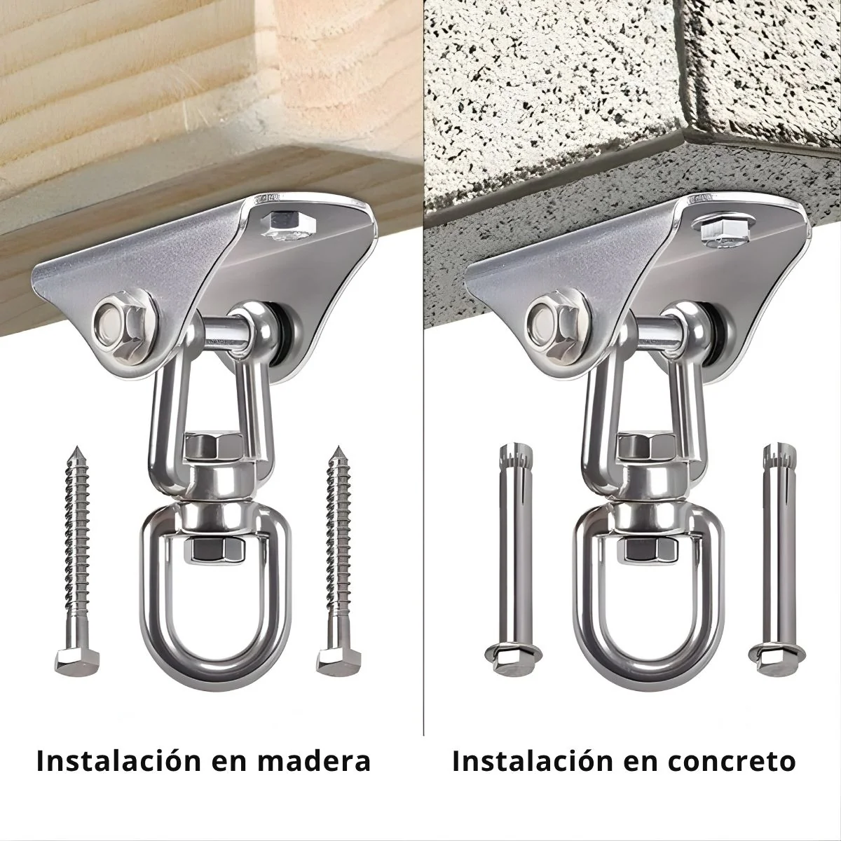 Gancho Para Hamaca, Columpio Y Sacos De Boxeo En Acero Inoxidable (90X40mm) Con Tornillos Para Madera Y Concreto Soporte De Suspensión. Perno Para Sillas Colgantes.(1 Und) - Image 2