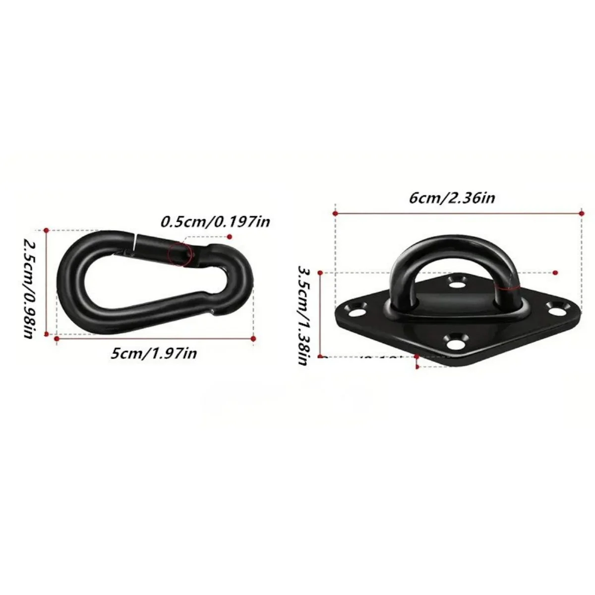 Gancho Para Hamaca Con Mosquetón De 5 Mm En Hierro. Capacidad 200 Lbs. Argolla Para Poleas, Columpios, Entrenamiento Fitness Y Cuerdas. (Set De 2 Unds) Color Negro - Image 4
