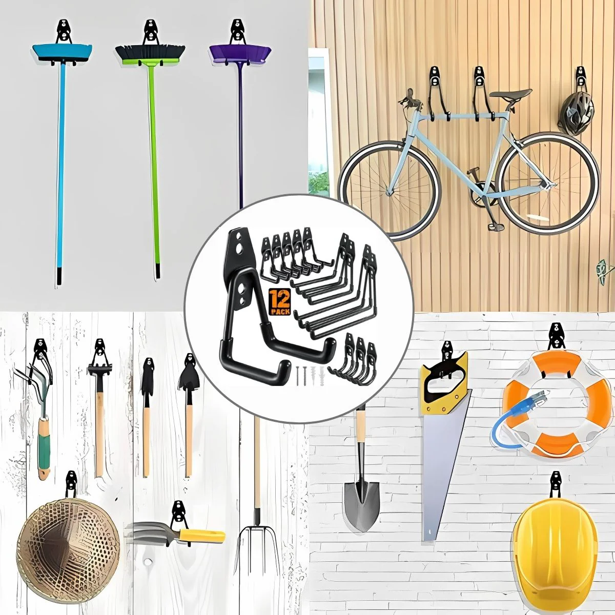 Ganchos De Soporte Metálicos Revestimiento PVC Para Herramientas Y Organización. Soporte Para Colgar Bicicletas, Escaleras. Set 12 Piezas - Image 5
