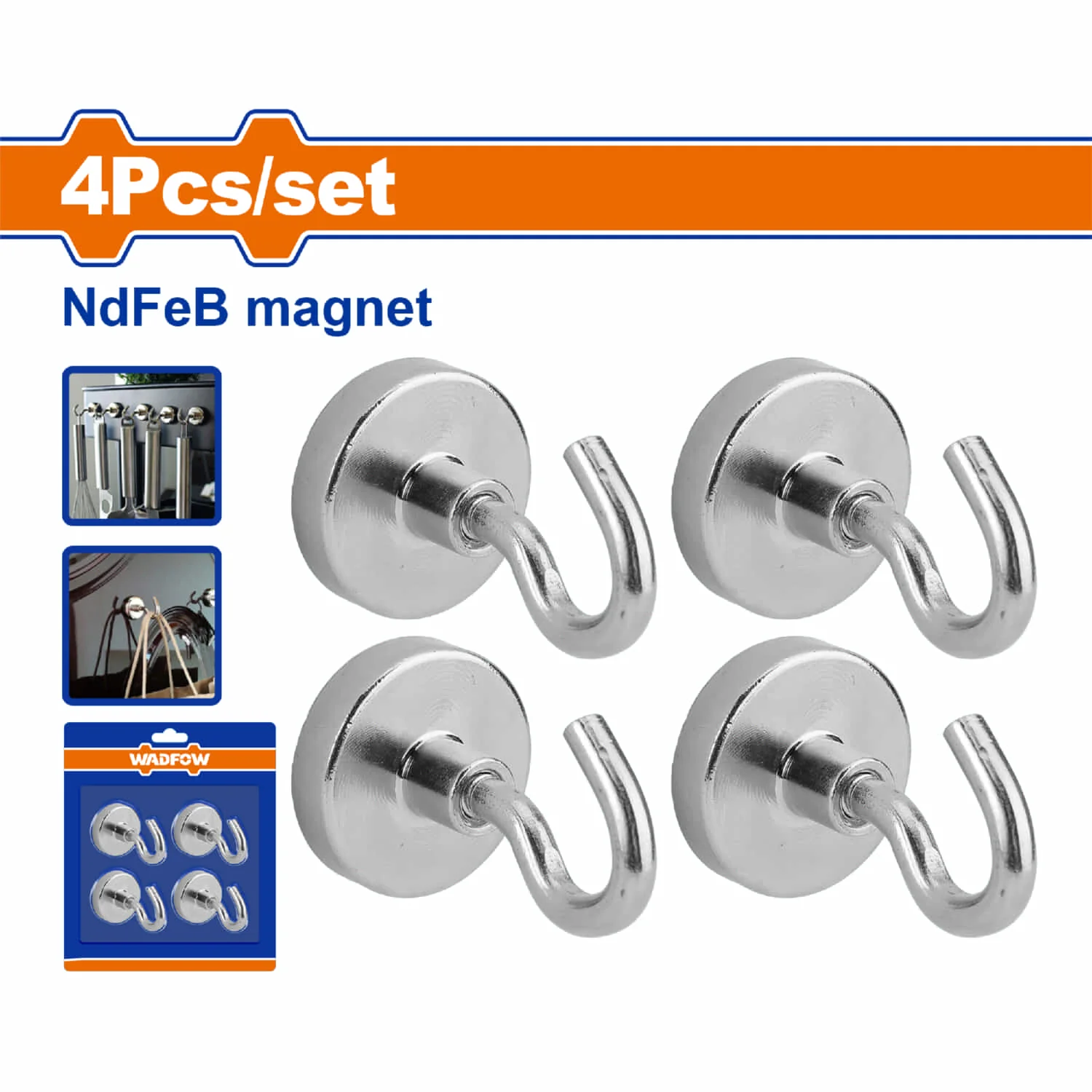 Ganchos Magnéticos Para Colgar Set De 4 Piezas. Iman Con Gancho. Fuerza: 3Kg. Colgador. Organizador Herramientas
