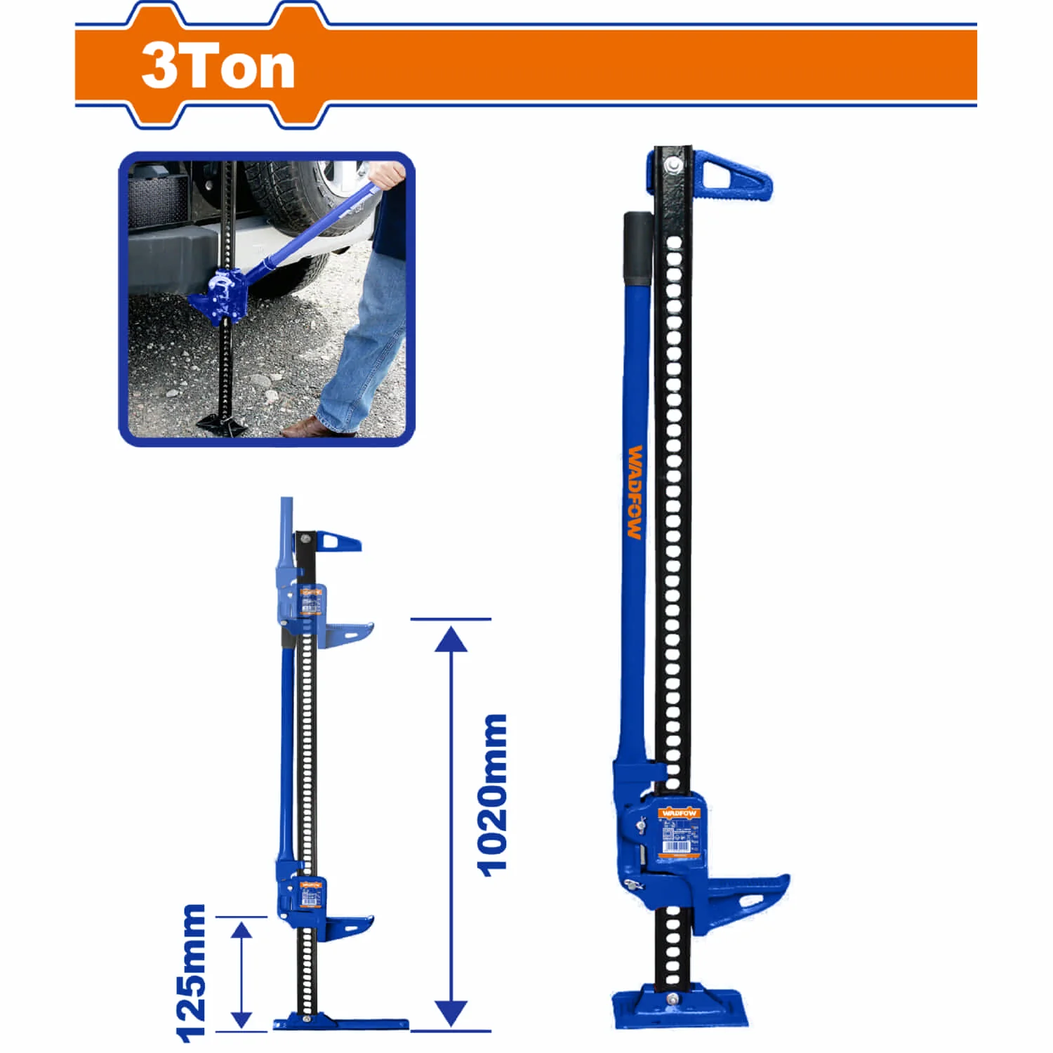 Gato Todoterreno 3 Ton. Alt. Min: 125Mm. Alt. Max: 1020Mm. Base: 177.8X117.4Mm Gato Hi Lift Camionetas