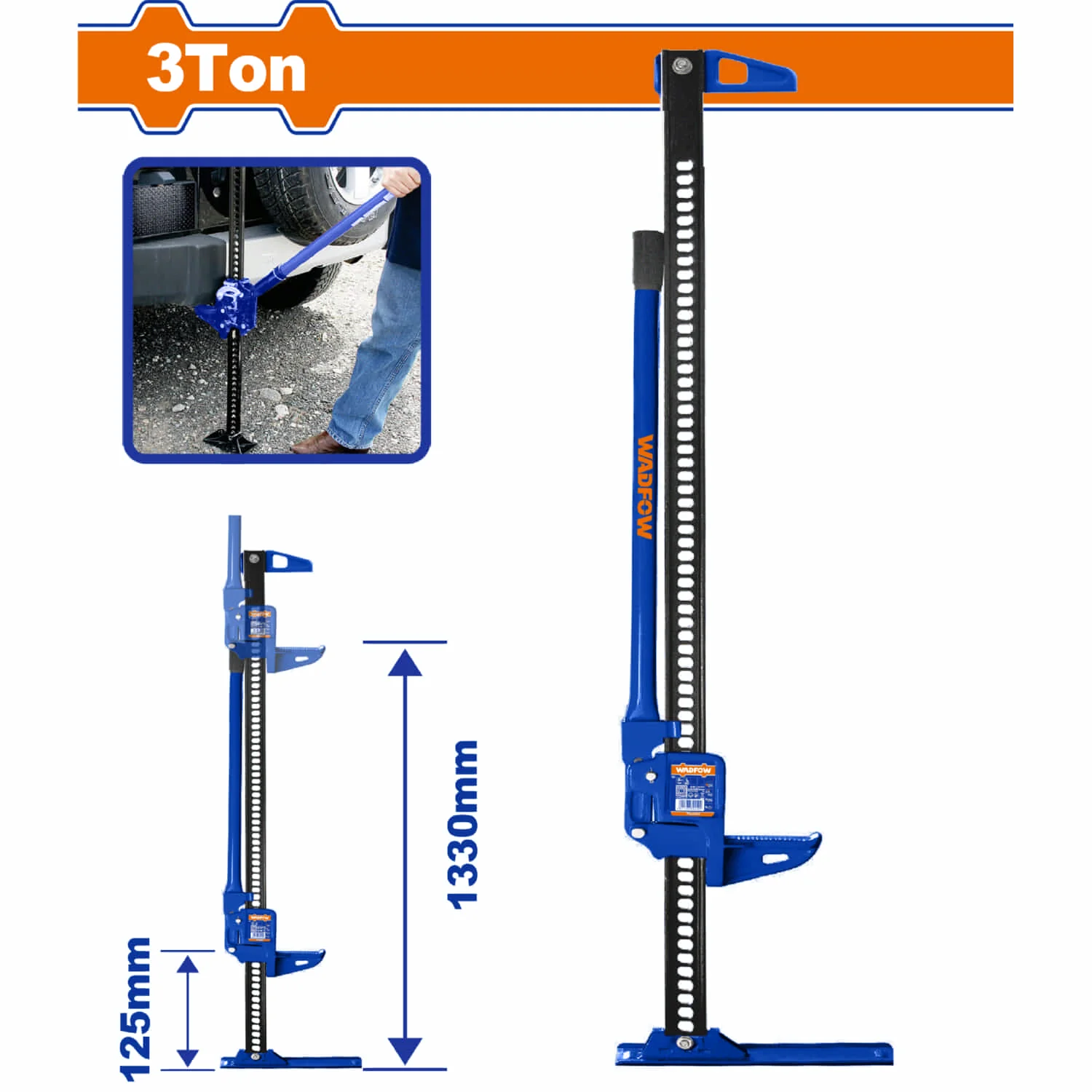 Gato Todoterreno 3 Ton. Alt. Min: 125Mm. Alt. Max: 1330Mm. Base: 177.8X117.4Mm Gato Hi Lift Camionetas