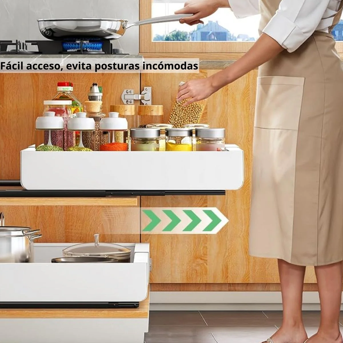 Gavetero Organizador De Cocina Expandible Y Extraíble De Acero Para Latas, Platos Y Despensa. 32 A 53Cm De Ancho X42.5Cm Profundo. Color Blanco. 1 Unidad - Image 4
