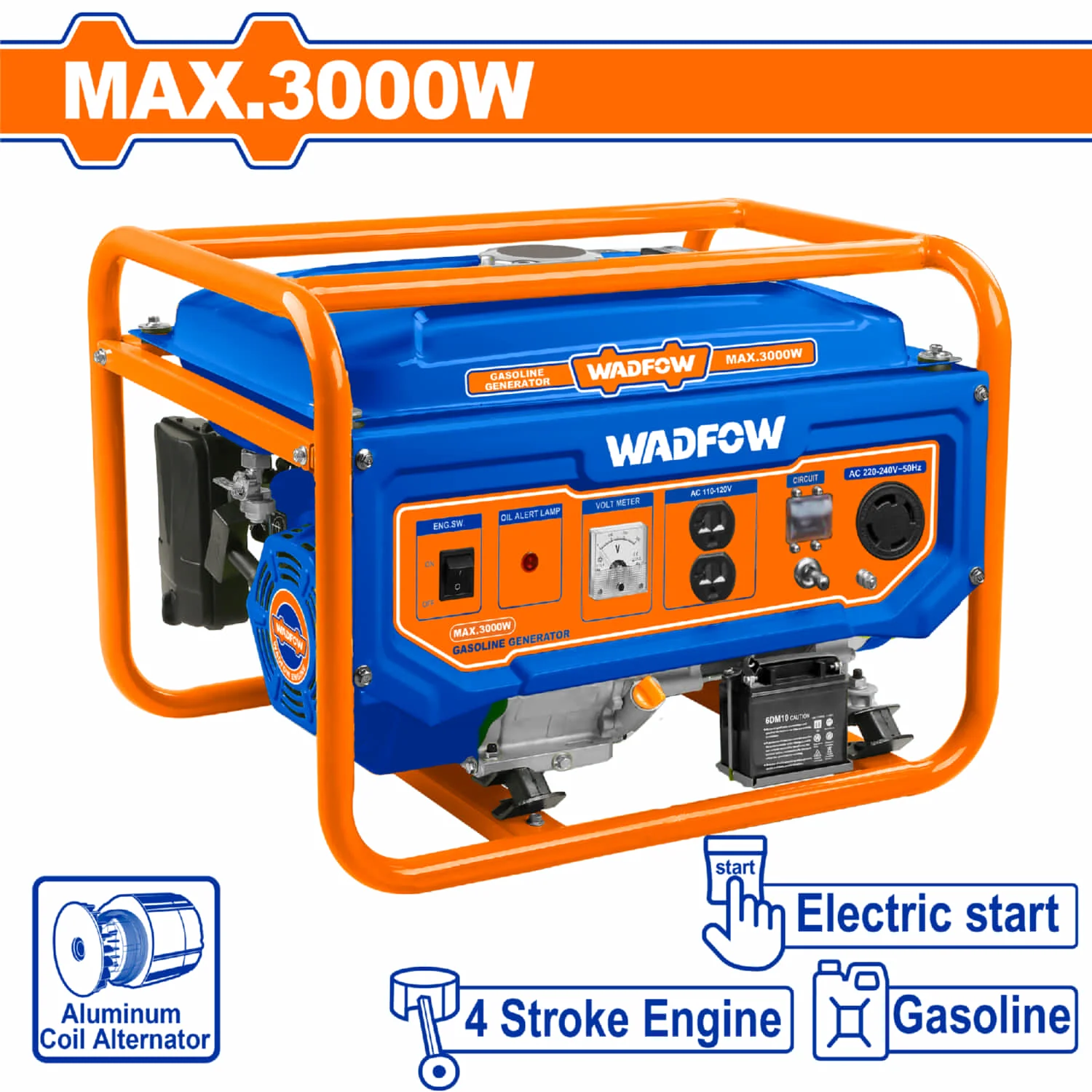 Generador A Gasolina 3000W 110-120V Frec. Nom. 60Hz Vel.3600Rpm Motor 4 Tiempos OHV Arranque Eléctrico. Planta