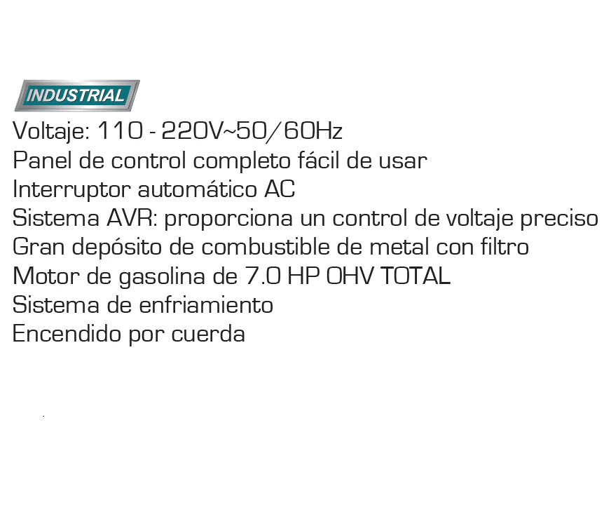 Generador Gasolina Total 110V-220V 60Hz 7.0 HP. 3000 W (RPM):3600. Inicio De Cuerda. Motor De 4 Tiempos. - Image 2