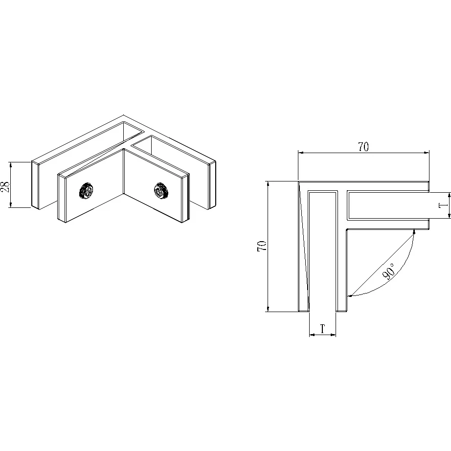 Clip Para Vidrio, 90 Grados, Vidrio - Vidrio, AISI304, SATIN - Image 2