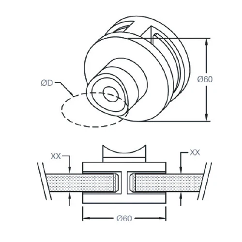 GLASS CLIP, ROUND DOUBLE SIDE, Dia- 60 Mm, For 42.4 Mm Pipe, SS-304, SATIN - Image 2