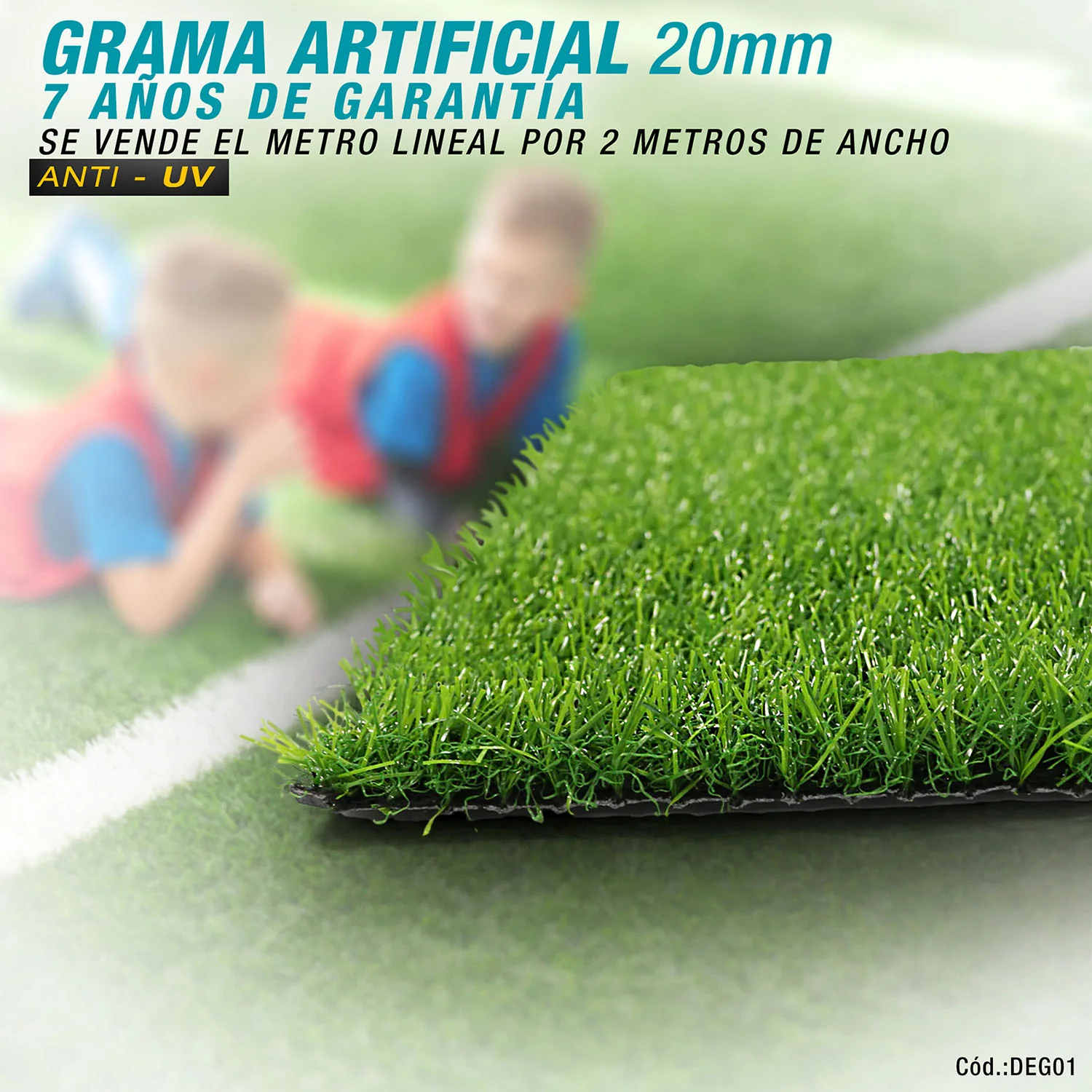 Grama Cesped Artificial 3/4" 20Mm, 7 Años De Garantía Anti-UV. Se Vende El Metro Lineal Por 2 Metros De Ancho