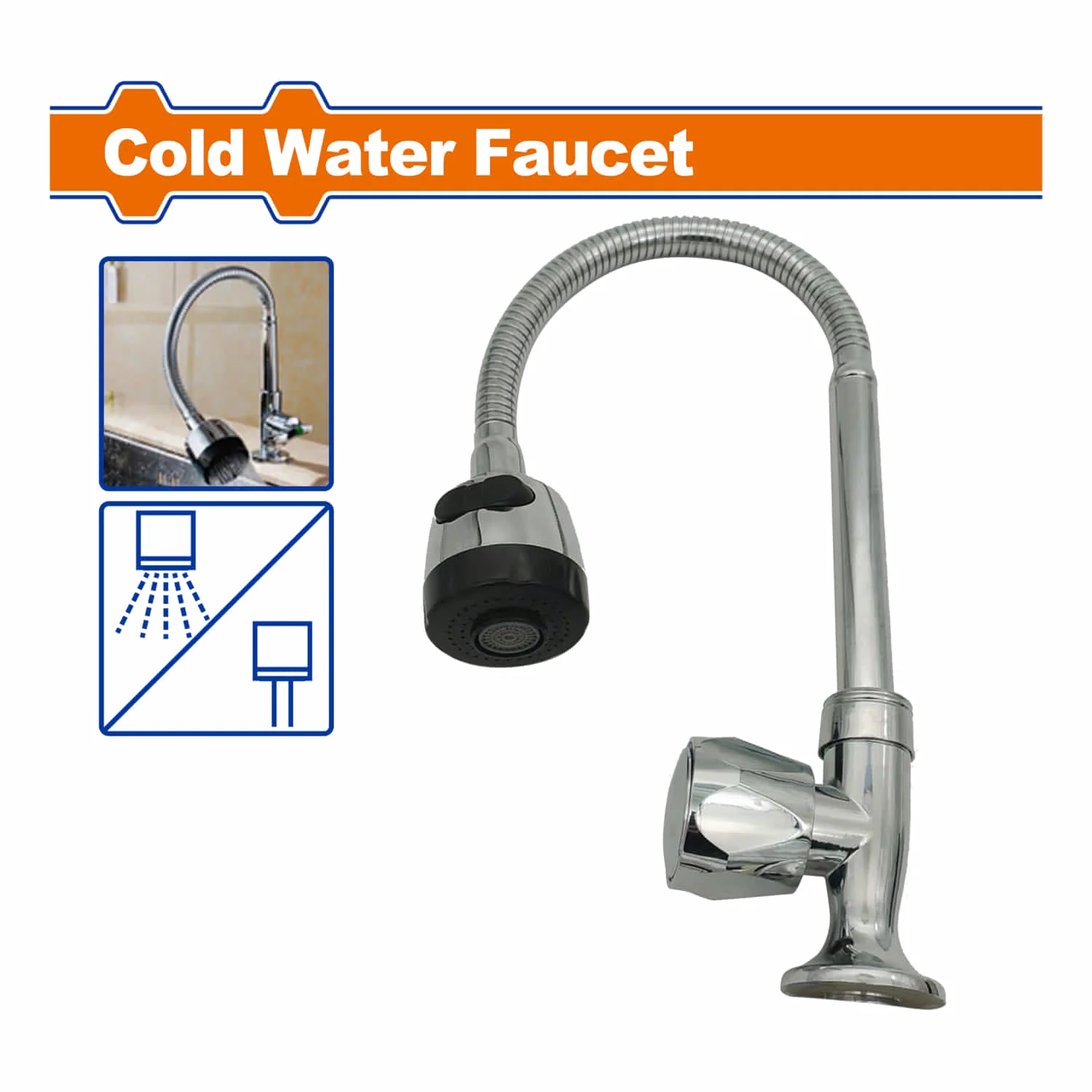 Grifo Agua Fría Para Fregador De Cocina Con Ajuste Universal Giratorio 360° Acabado Niquelado. Llave De Cocina. - Image 2