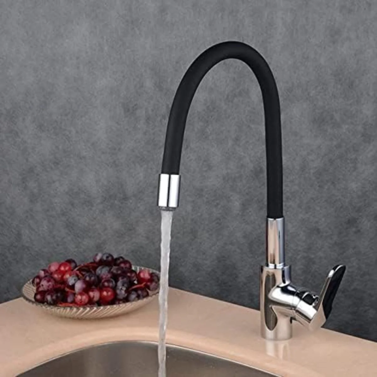 Grifo De Fregadero Flexible. Color Negro. Pluma Llave Para Fregador De Cocina. Cuello De Silicona Flexible.