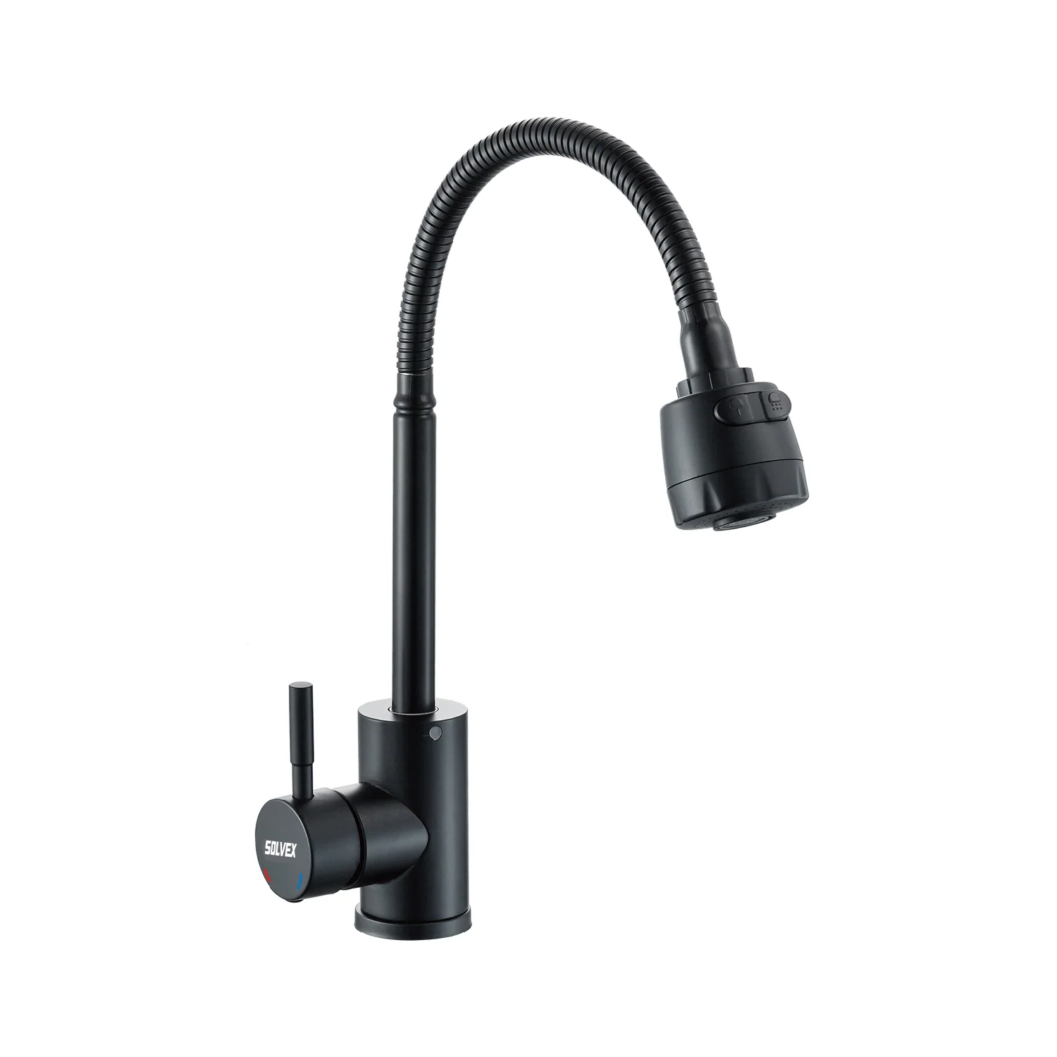 Grifo De Fregador Color Negro. Acero Inoxidable Con Cuello Flexible. Pluma Llave Monomando De Cocina Con Doble Función Rociador Y Chorro. - Image 2