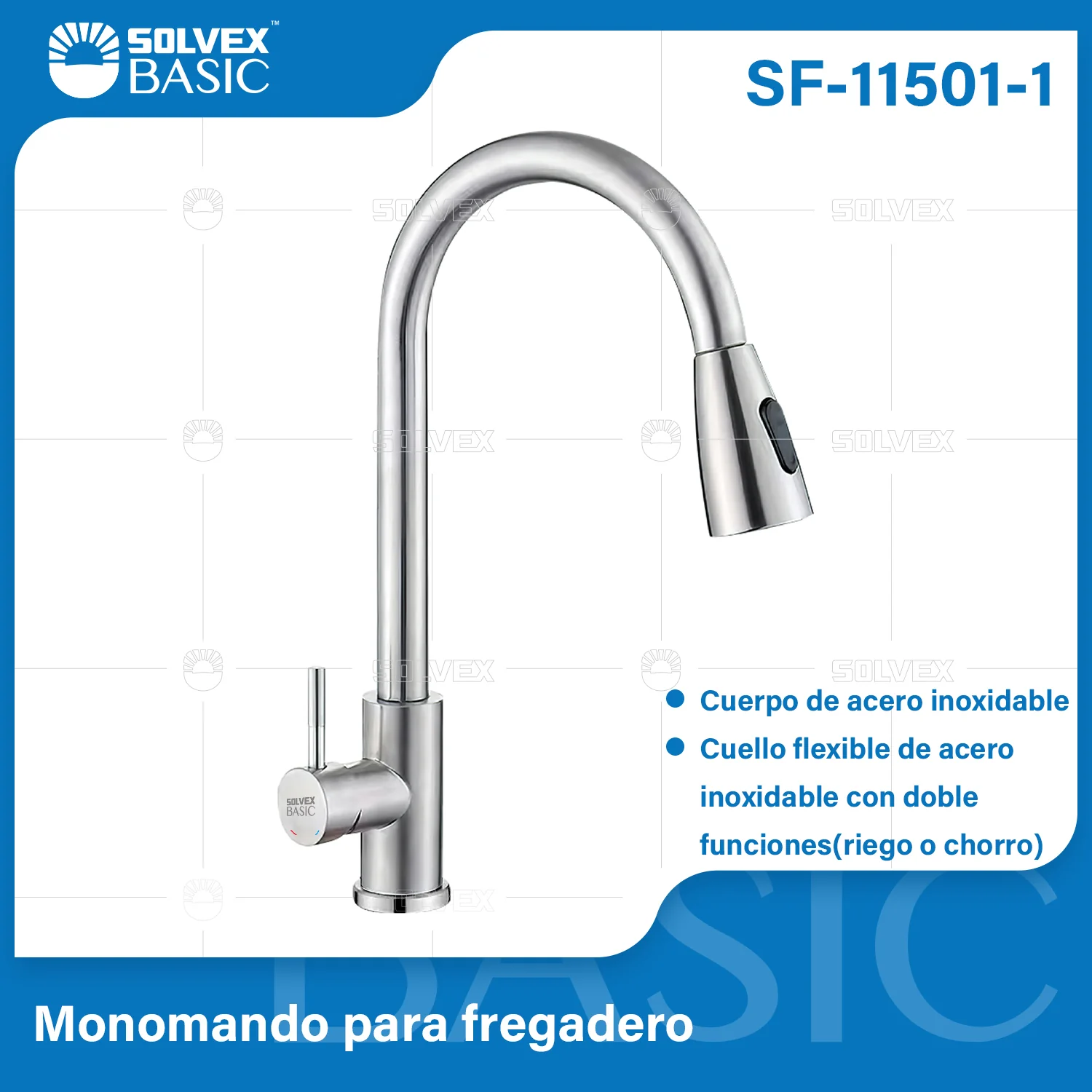 Grifo De Fregador Con Manguera Extensible Y Doble Función. Llave Mezcladora Monomando De Cocina En Acero Inoxidable.
