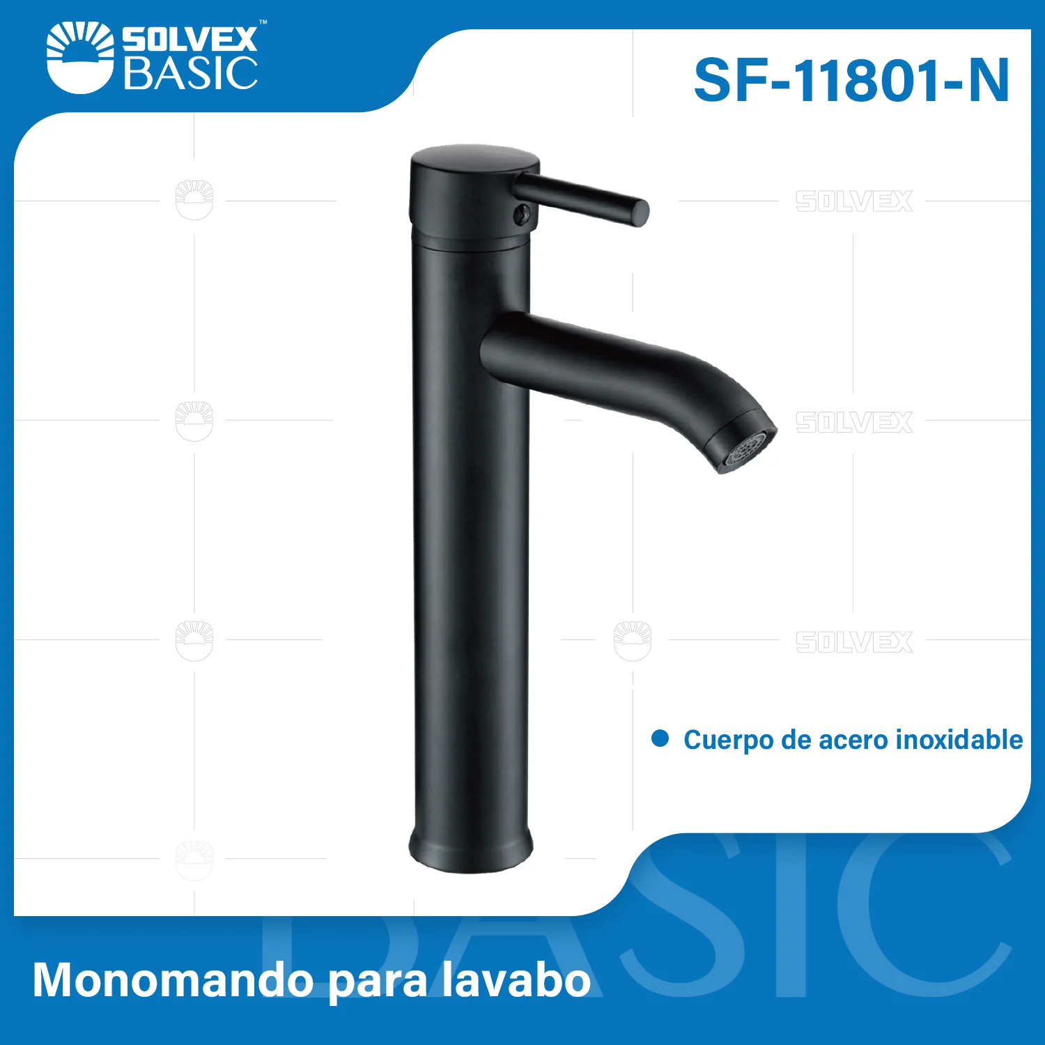 Grifo De Lavamanos Negro Con Mezclador Monomando. Pluma Llave Para Baño En Acero Inoxidable.