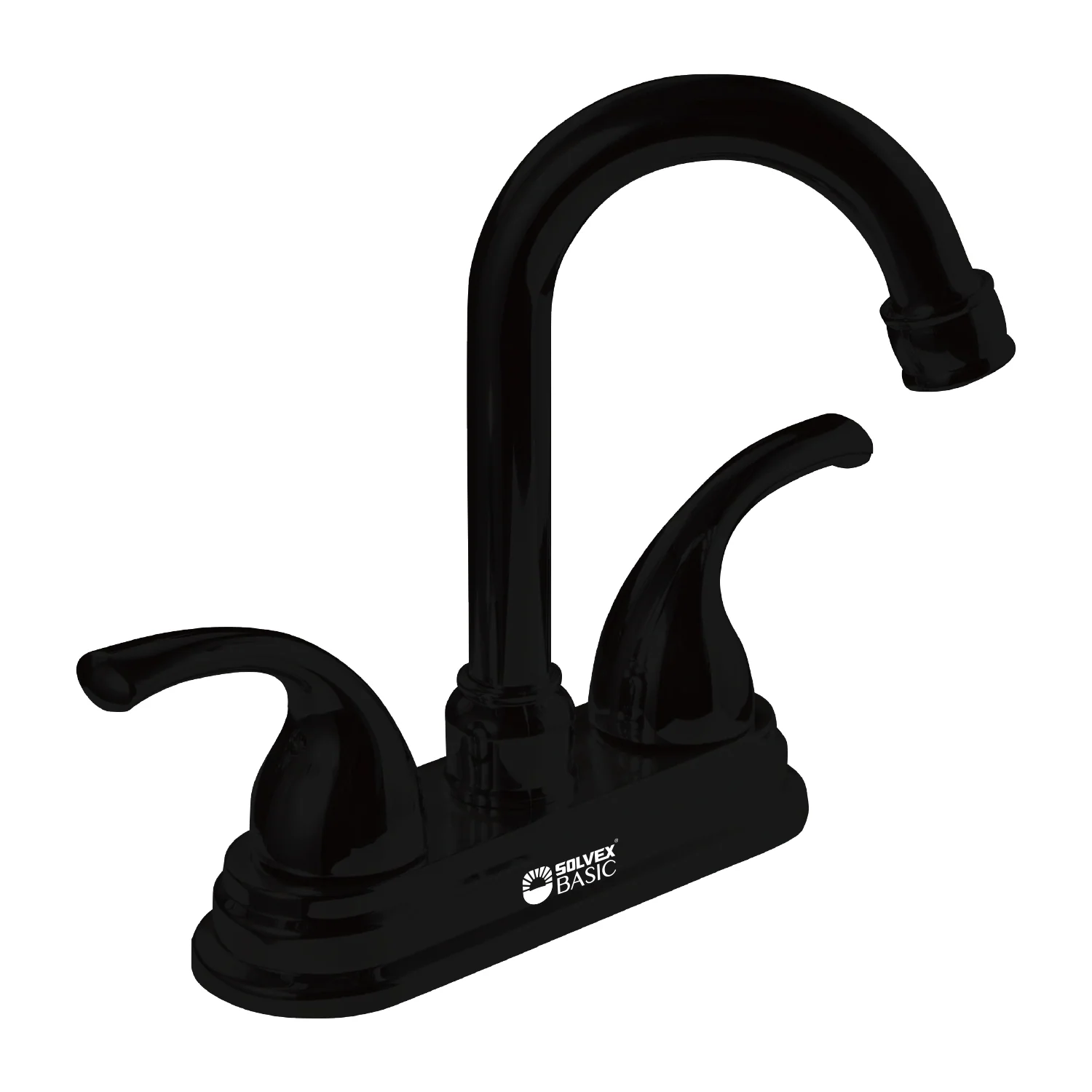 Grifo Mezclador 4" Para Lavamanos. Pluma Llave Con Tubo Inoxidable Y Doble Maneral. Color Negro. - Image 2