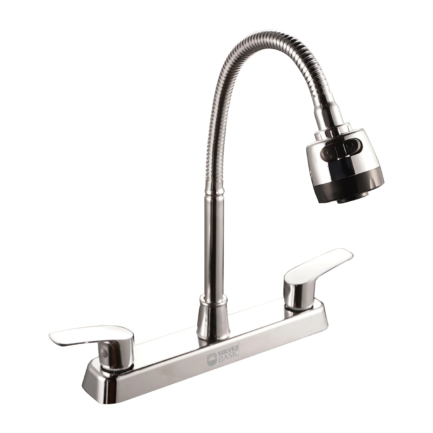 Grifo Mezclador 8" Para Fregador De Cocina. Pluma Llave Cromada Con Cuello Flexible Y Doble Función. - Image 2