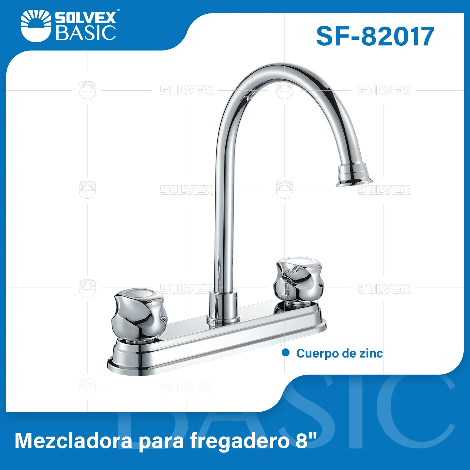 Grifo Mezclador 8" Para Fregador De Cocina. Pluma Llave Cromada Con Cuerpo De Zinc Y Giro Completo.