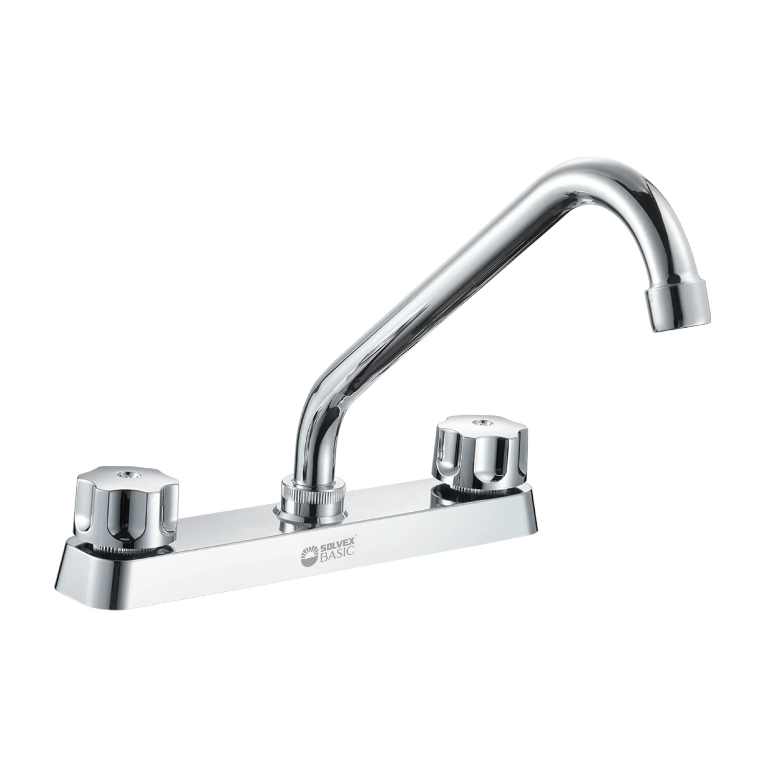 Grifo Mezclador 8" Para Fregador De Cocina. Pluma Llave Cromada Con Tubo Inoxidable Y Doble Maneral. - Image 2