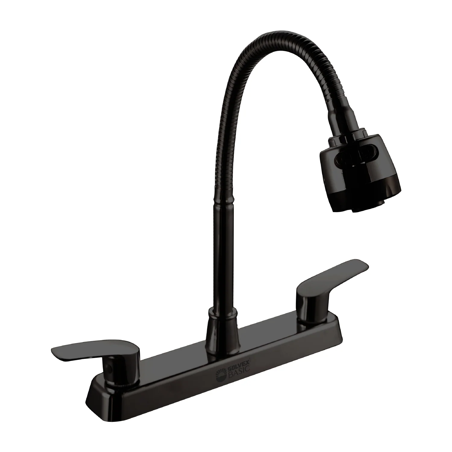 Grifo Mezclador 8" Para Fregador De Cocina. Pluma Llave Negra Con Cuello Flexible Y Doble Función. - Image 2