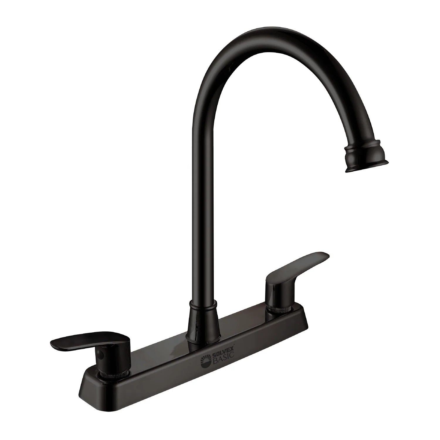 Grifo Mezclador 8" Para Fregador De Cocina. Pluma Llave Negra Con Tubo Alto Y Doble Maneral. - Image 2