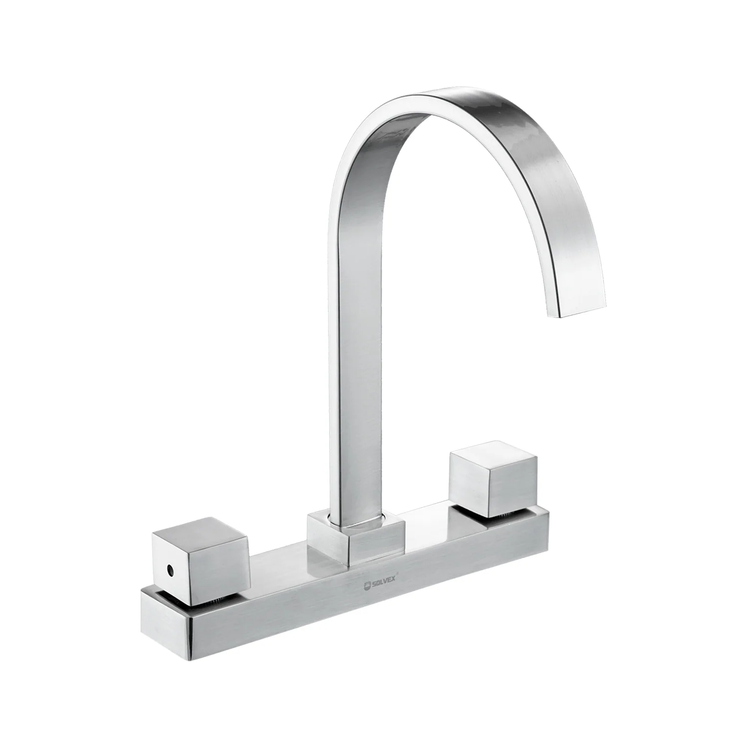 Grifo Para Fregador 8" Con Pluma Alta Acabado Satinado De Latón Y Acero Inoxidable. - Image 2