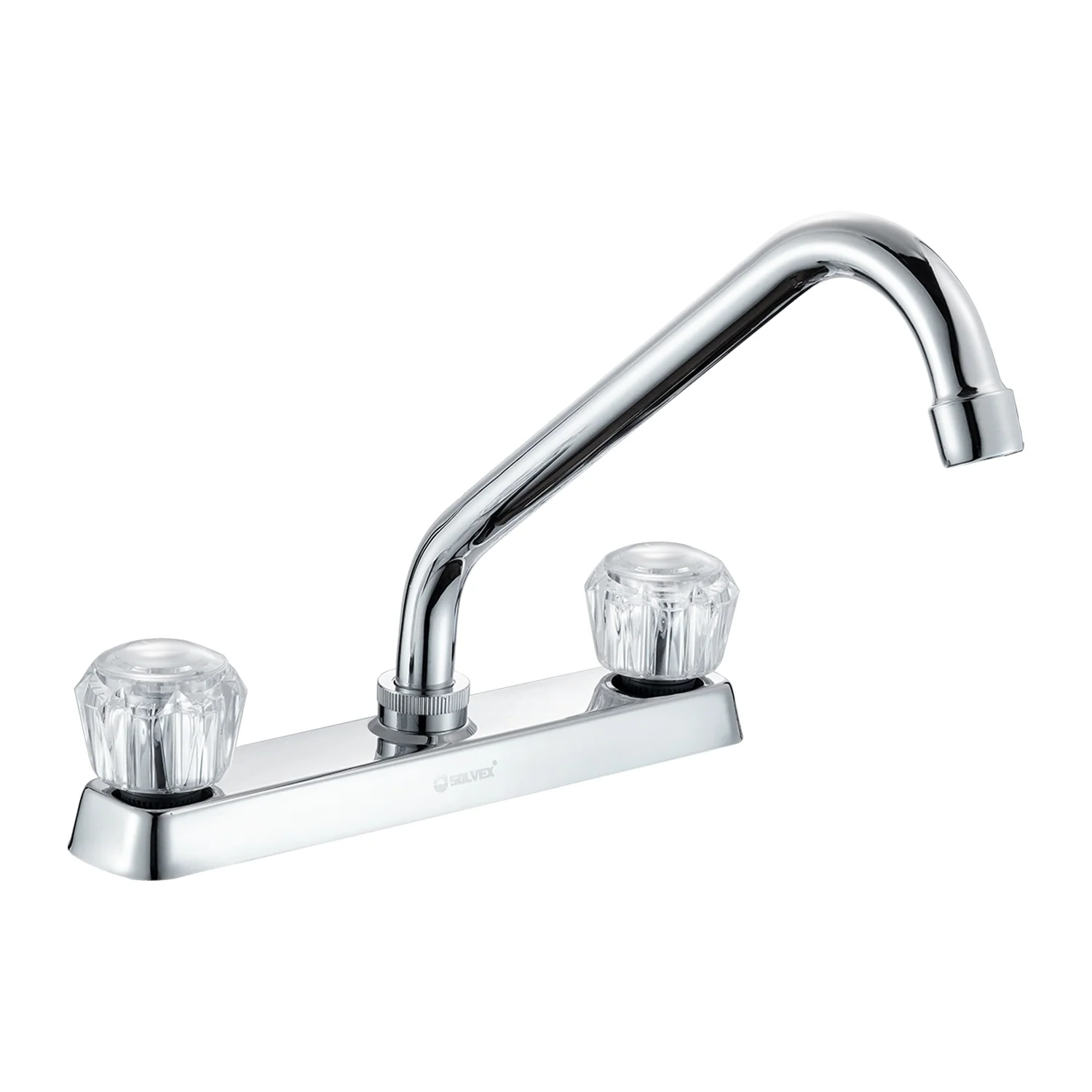 Grifo Para Fregador 8" Con Pluma Giratoria De Latón Cromado Brillante Y Asas Acrílicas Duraderas. - Image 2
