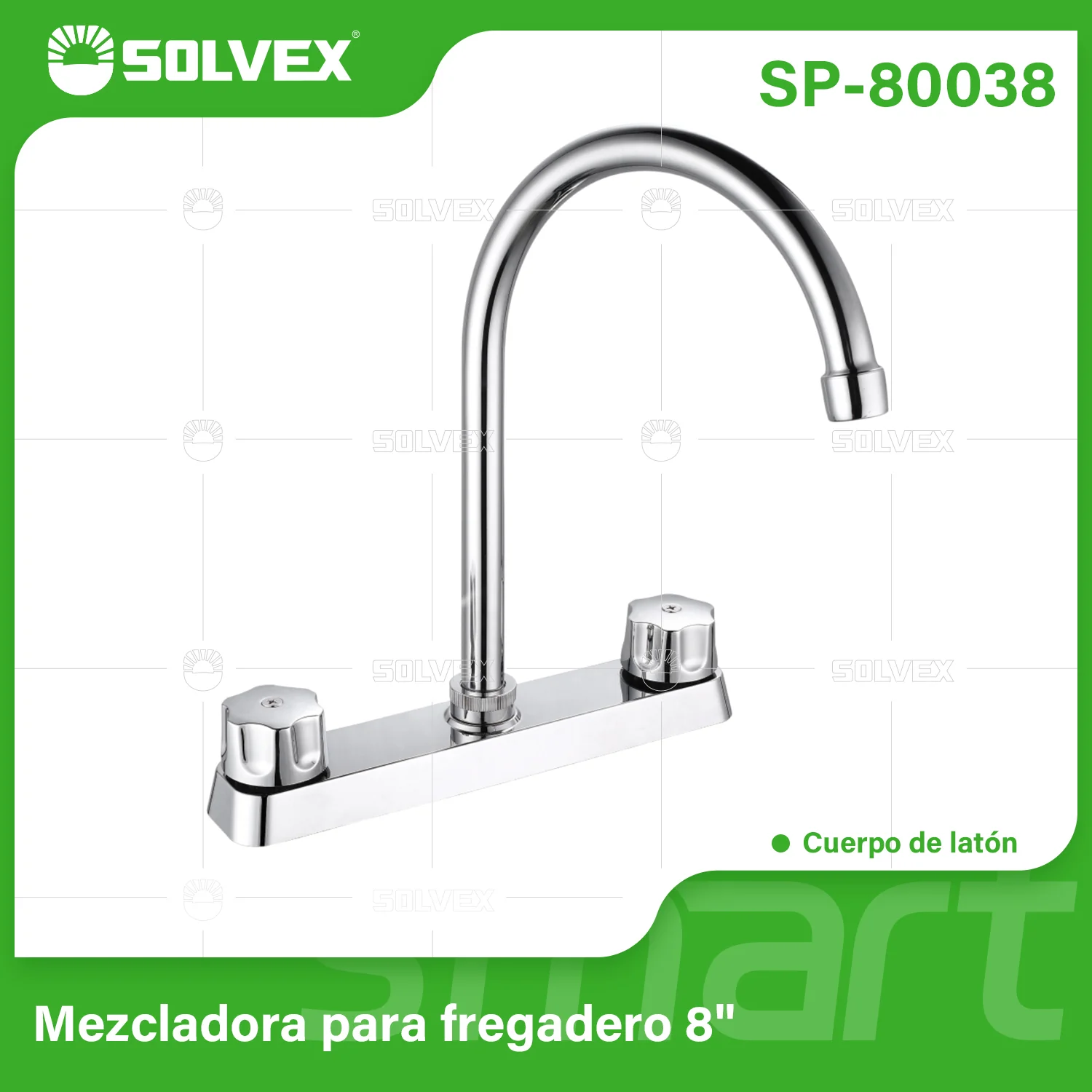 Grifo Para Fregador De Cocina 8". Llave Pluma Alta De Acero Inoxidable Con Giro Completo. Agua Fría Y Caliente.