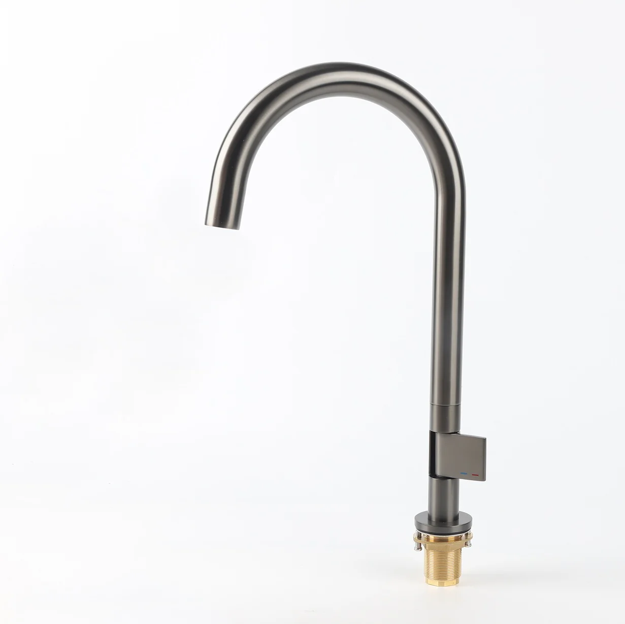 Grifo Para Fregador De Cocina Lavamanos Cuello Alto 47Cm Monomando Gris Mate De Alta Calidad