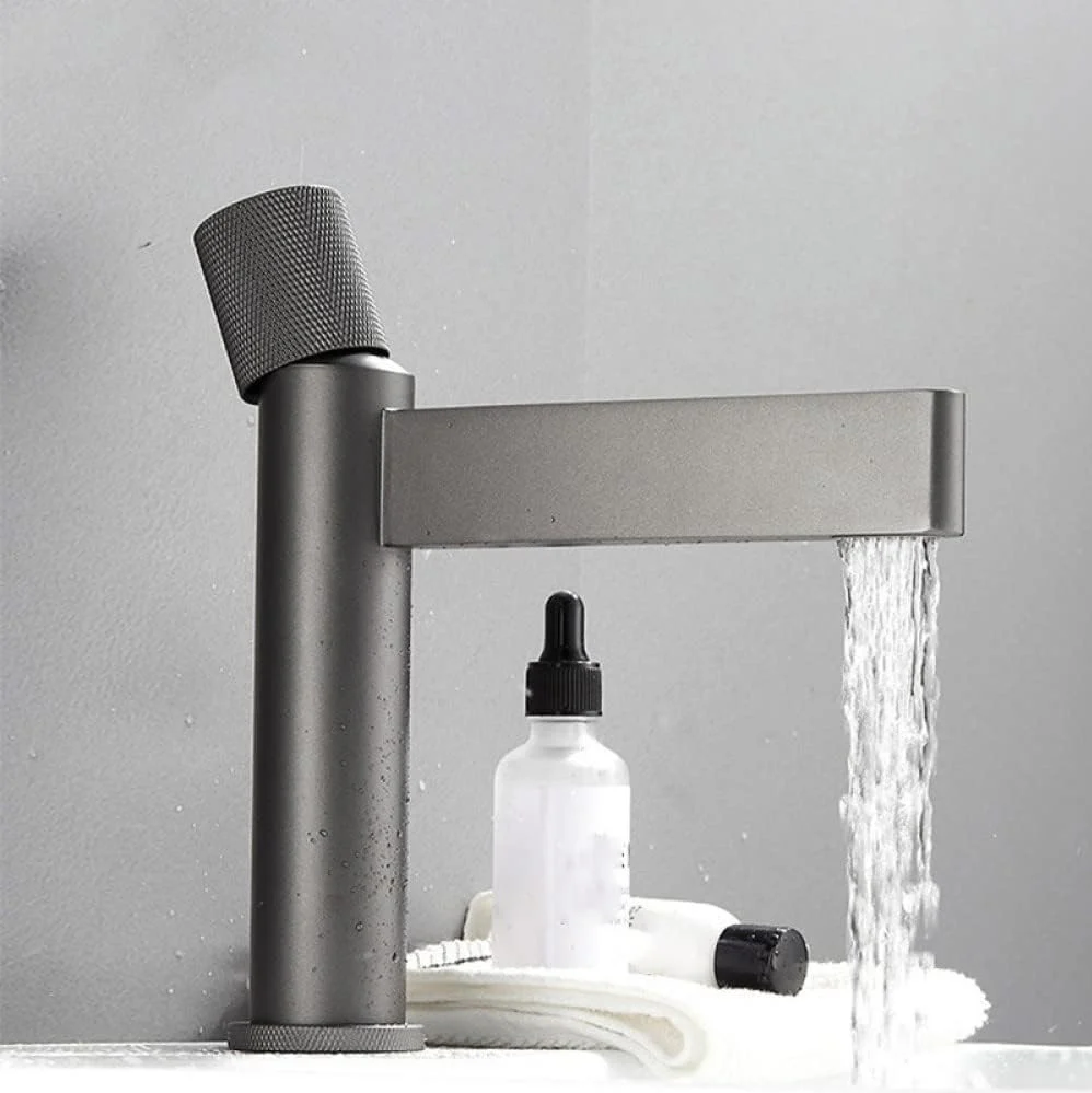 Grifo Para Lavamanos 26Cm Perilla Monomando Pluma Lavabo Gris Mate De Alta Calidad