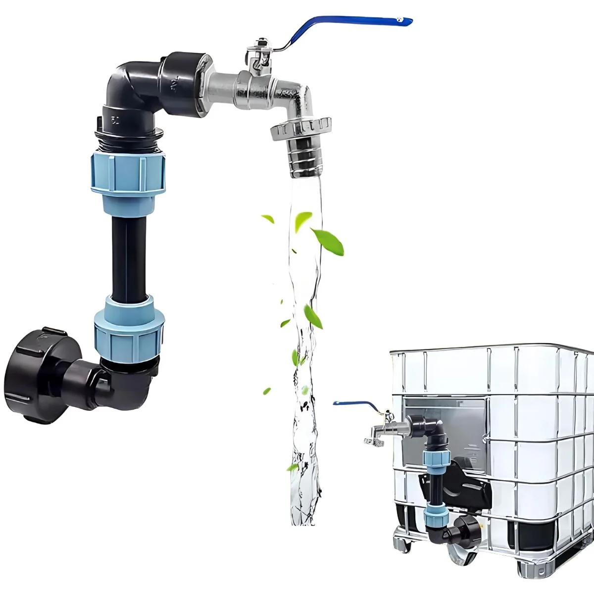 Grifo Para Tanque De Liquidos IBC Con Válvula De Bola Y Conectores Rápidos 3/4'' Y 1''. Kit Set Adaptador S60x6.