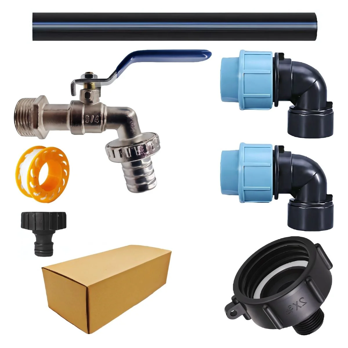 Grifo Para Tanque De Liquidos IBC Con Válvula De Bola Y Conectores Rápidos 3/4'' Y 1''. Kit Set Adaptador S60x6. - Image 2