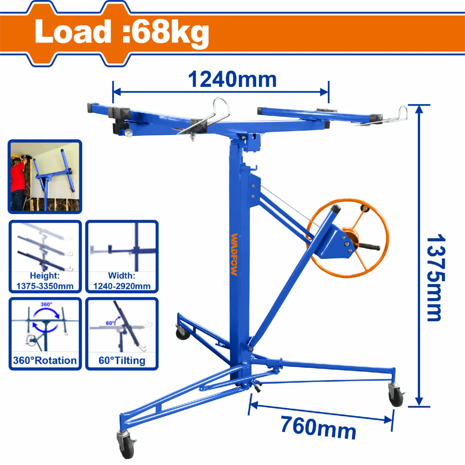 Grua Elevador Para Láminas De Gypsum Yeso Drywall Peso Max. 68Kg Tamaño: 48X192 Panel De Elevación Cartón Yeso