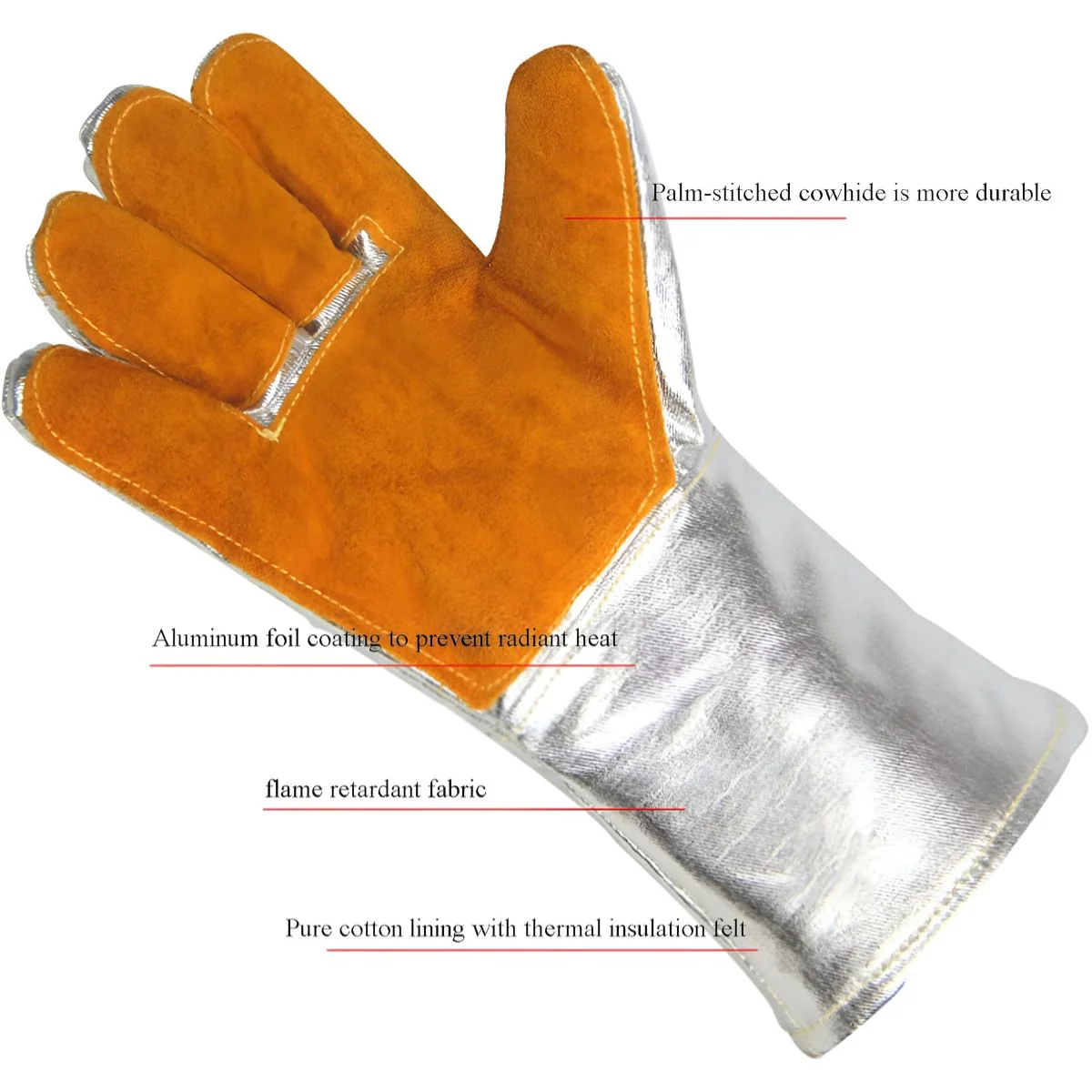 Guantes De Soldadura Resistentes Al Calor Y Fuego. (PAR) Cuero De Doble Capa Y Aislamiento Térmico Hasta 300°C". Guantes De Protección Para Soldar. - Image 2