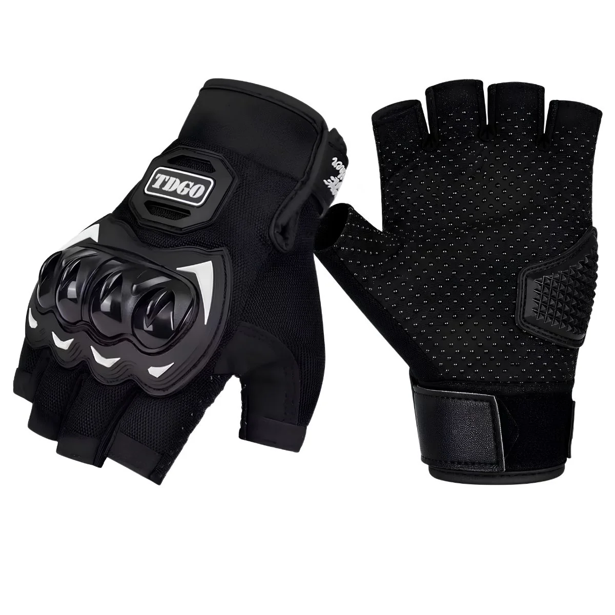 Guantes Para Moto Y Ciclismo De Medio Dedo Con Carcasa PE Anticaídas. Antideslizantes Y Transpirables. Resistentes Al Desgaste. Color Negro.