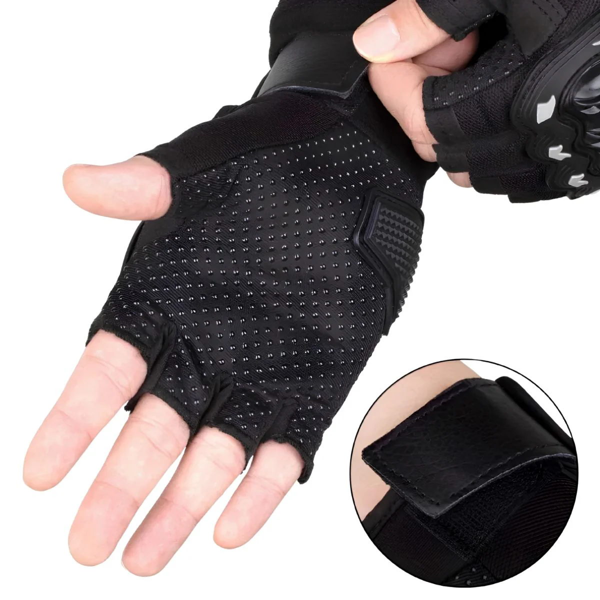 Guantes Para Moto Y Ciclismo De Medio Dedo Con Carcasa PE Anticaídas. Antideslizantes Y Transpirables. Resistentes Al Desgaste. Color Negro. - Image 2