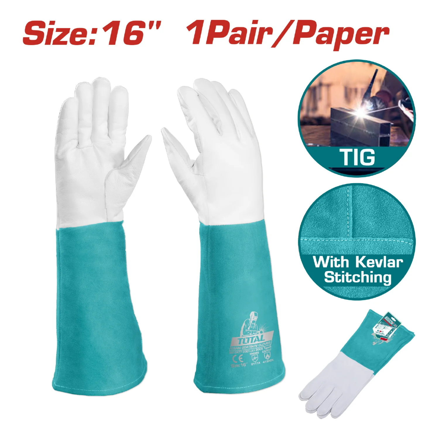 Guantes Para TIG-MIG Cuero Premium De Cabra Ultra Suave. Talla 16" Cuero Kevlar (Par) - Image 2