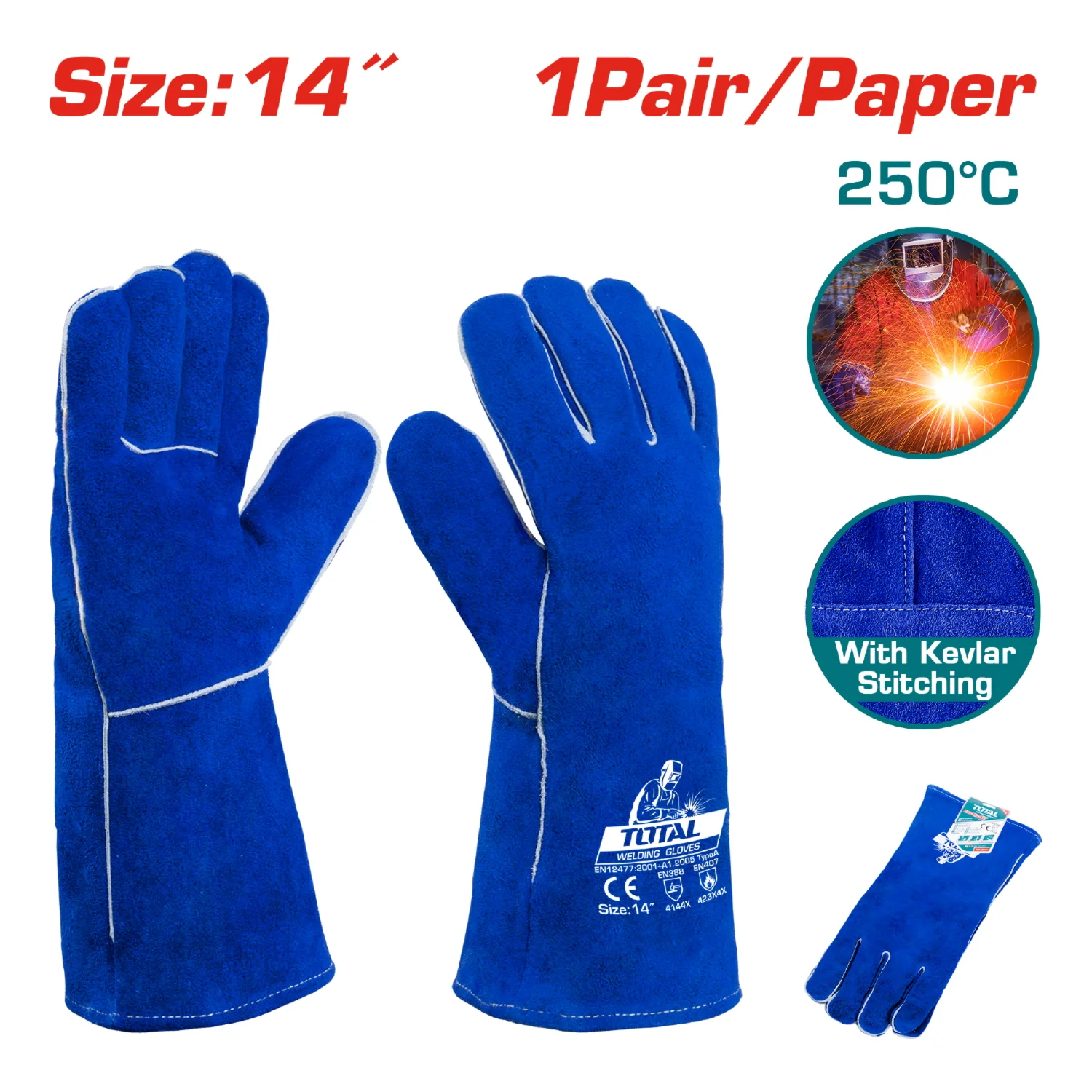 Guantes Suaves Para Soldar Talla 14". Cuero De Vaca. Tejido En Kevlar. (Par) 330 G - Image 2