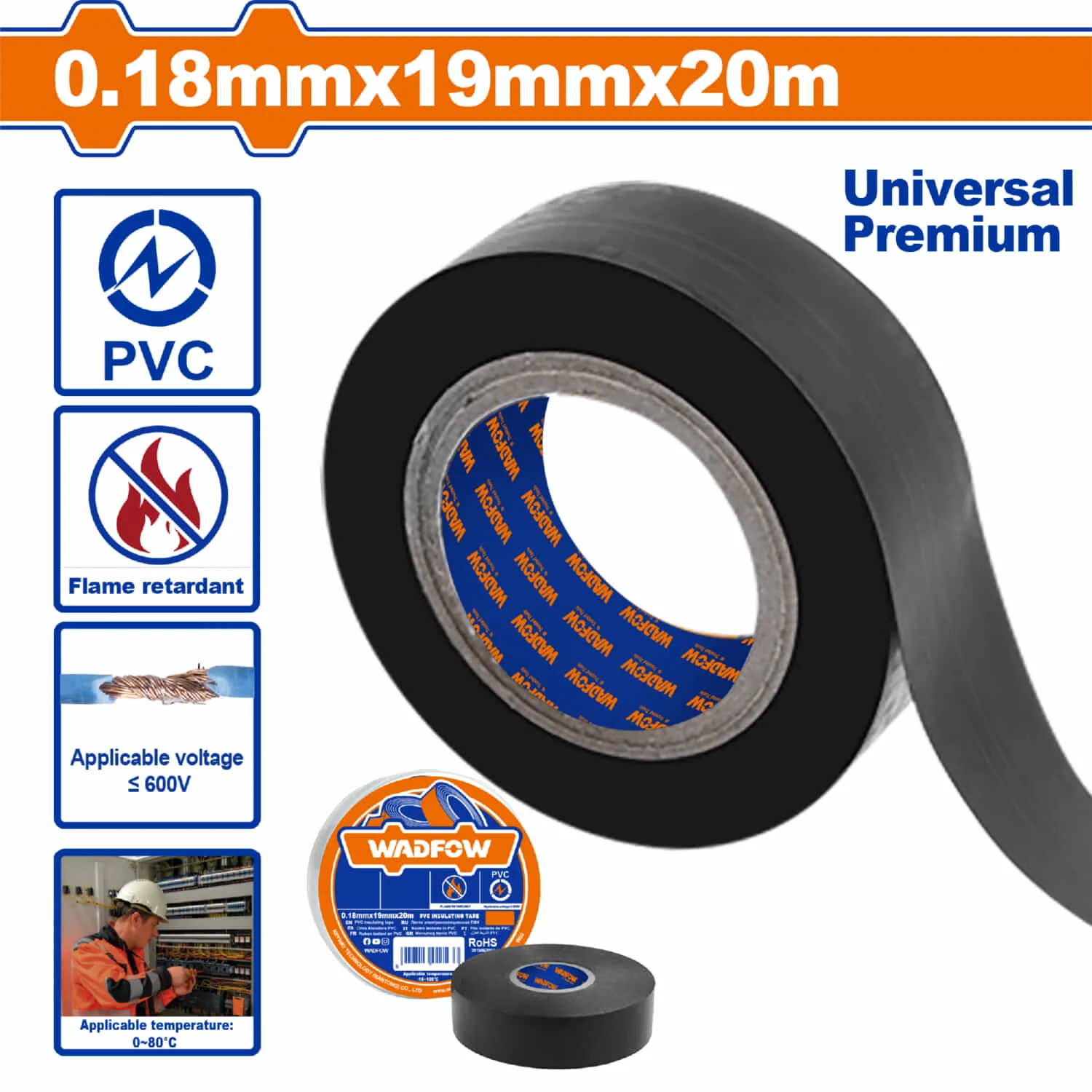 Gutapercha Tape Eléctrico De PVC Puro 19Mmx20m Color Negro. Resistente Al Fuego. Cinta Aislante.