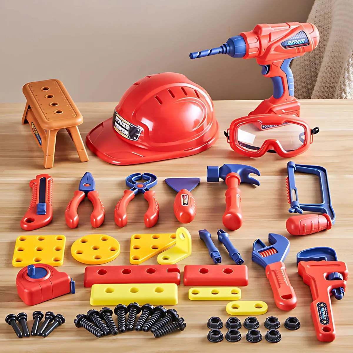 Herramientas De Juguete Para Niños. Set De 47 Piezas Con Taladro Eléctrico Y Casco. Juego De Construcción Educativo. - Image 2