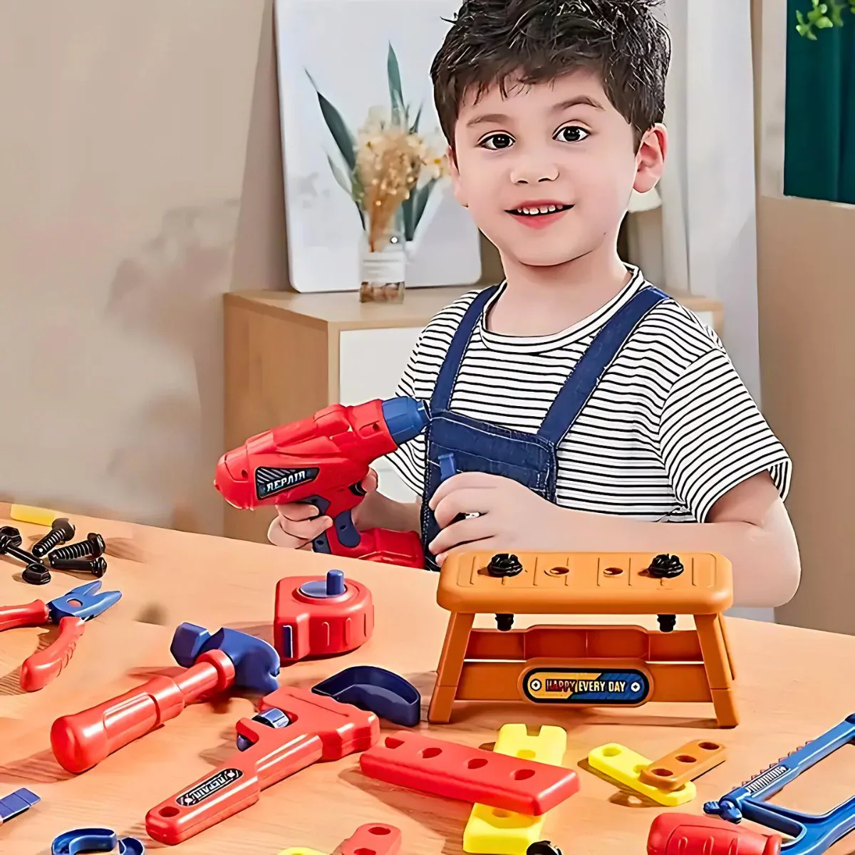 Herramientas De Juguete Para Niños. Set De 47 Piezas Con Taladro Eléctrico Y Casco. Juego De Construcción Educativo. - Image 3