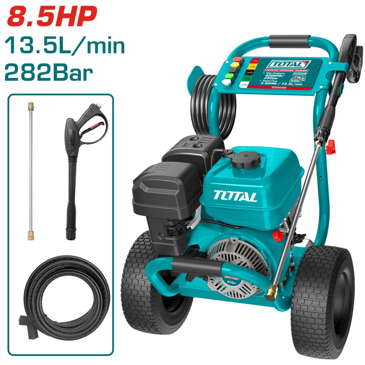 Hidrolavadora A Gasolina Presión 4089 PSI. 8.5 HP. 13.5L/Min. Incluye Accesorios.