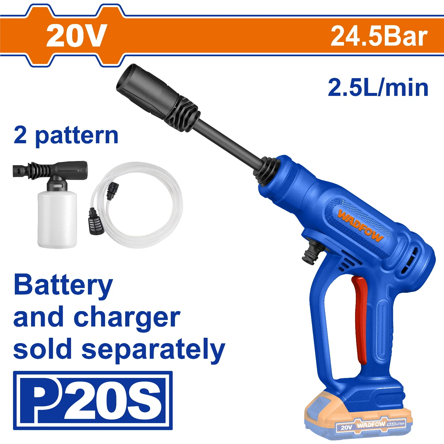Hidrolavadora Inalámbrica 20V 2.5L Portátil. Presión 24.5 Bar. Batería Y Cargador Por Separado. - Image 2