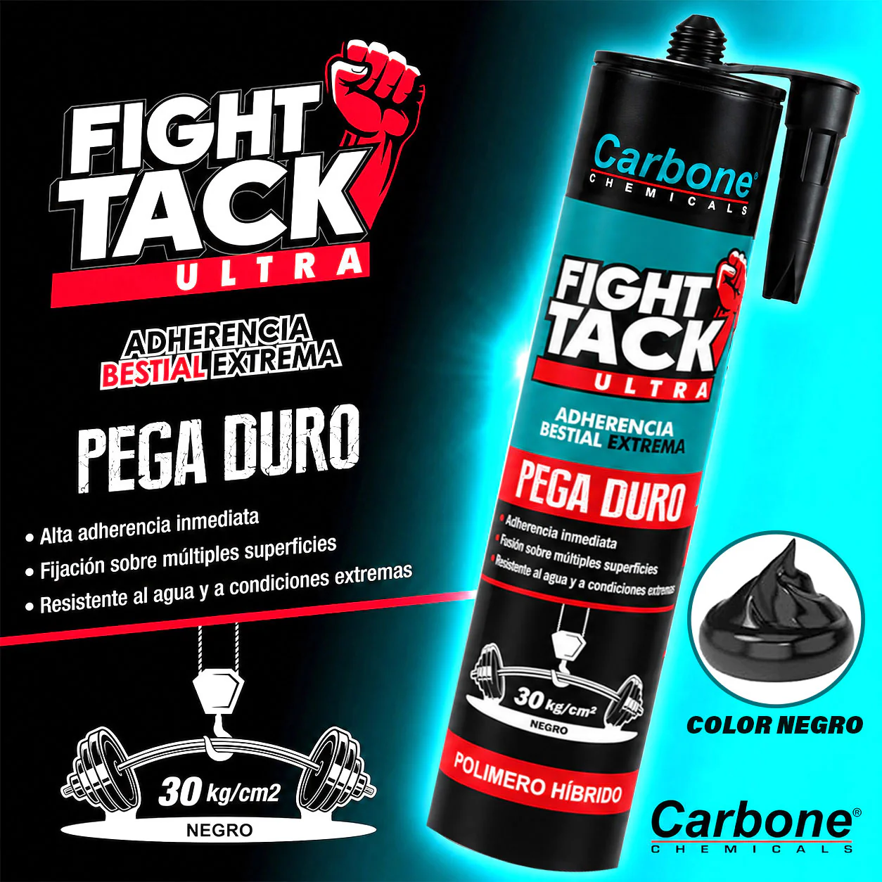 High Tack Carbone Fight Ultra Color Negro 290Ml Agarre Inicial Inmediato 30Kgxcm2