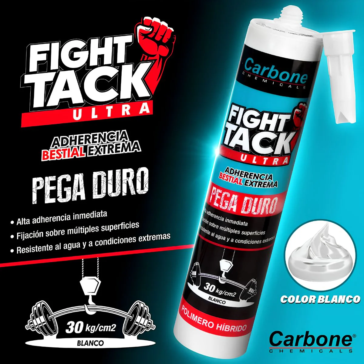 High Tack CARBONE FIGHT ULTRA Agarre Inicial INMEDIATO 300 Kg/M2 Viscosidad Adherencia Y Resistencia Alta BLANCO 290Ml.